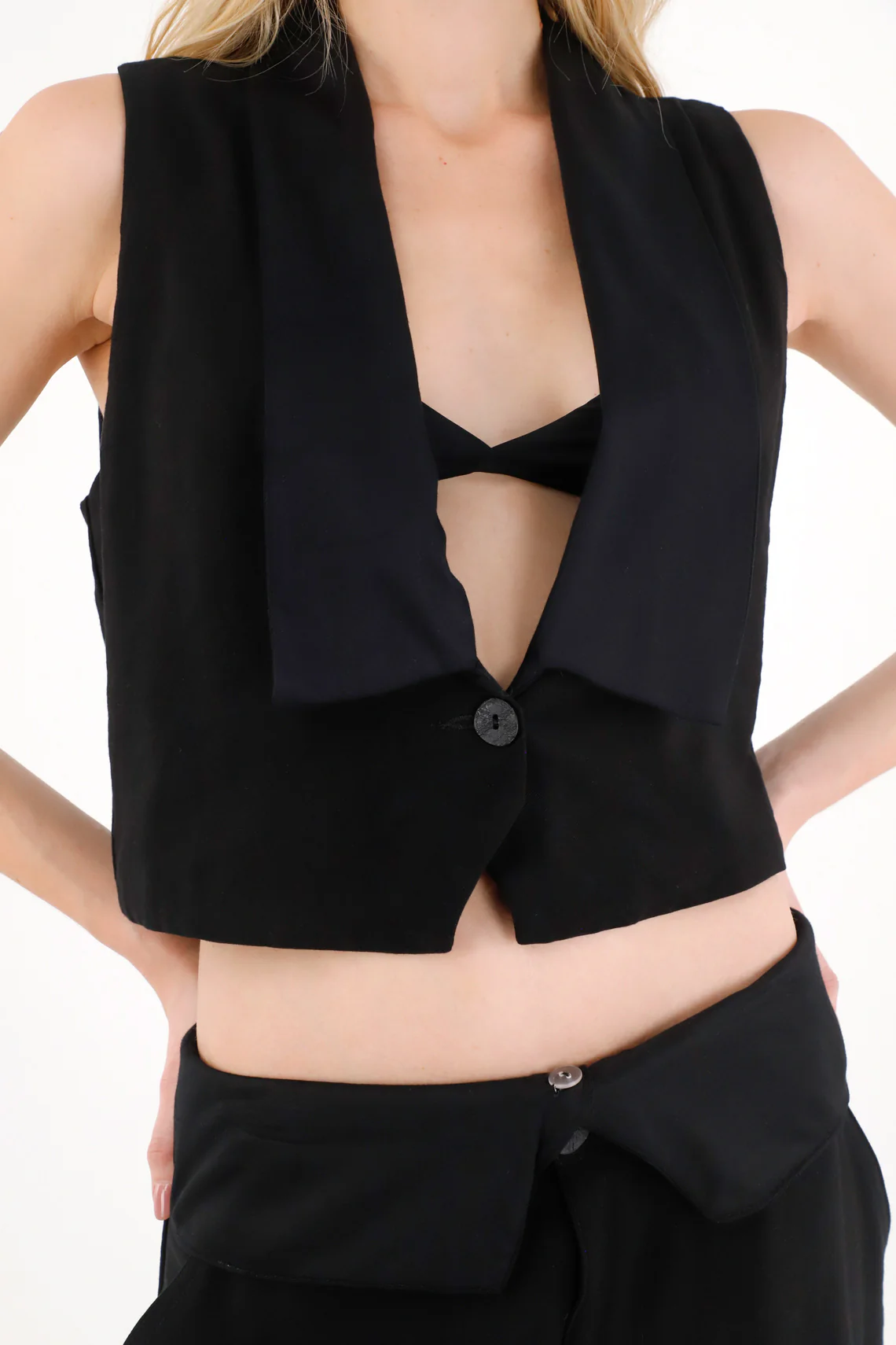Black Satin Lapel Vest for Women - Image 4
