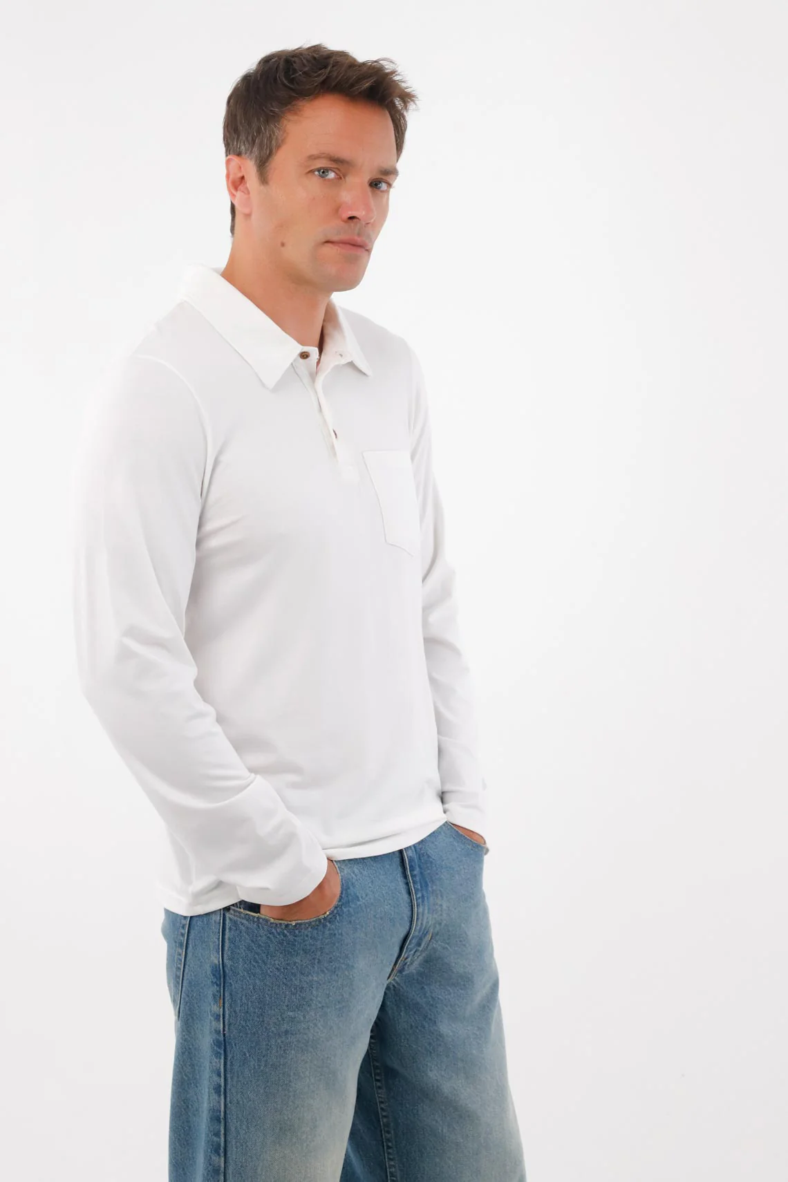 White Polo Collar T-Shirt for Men - Image 3