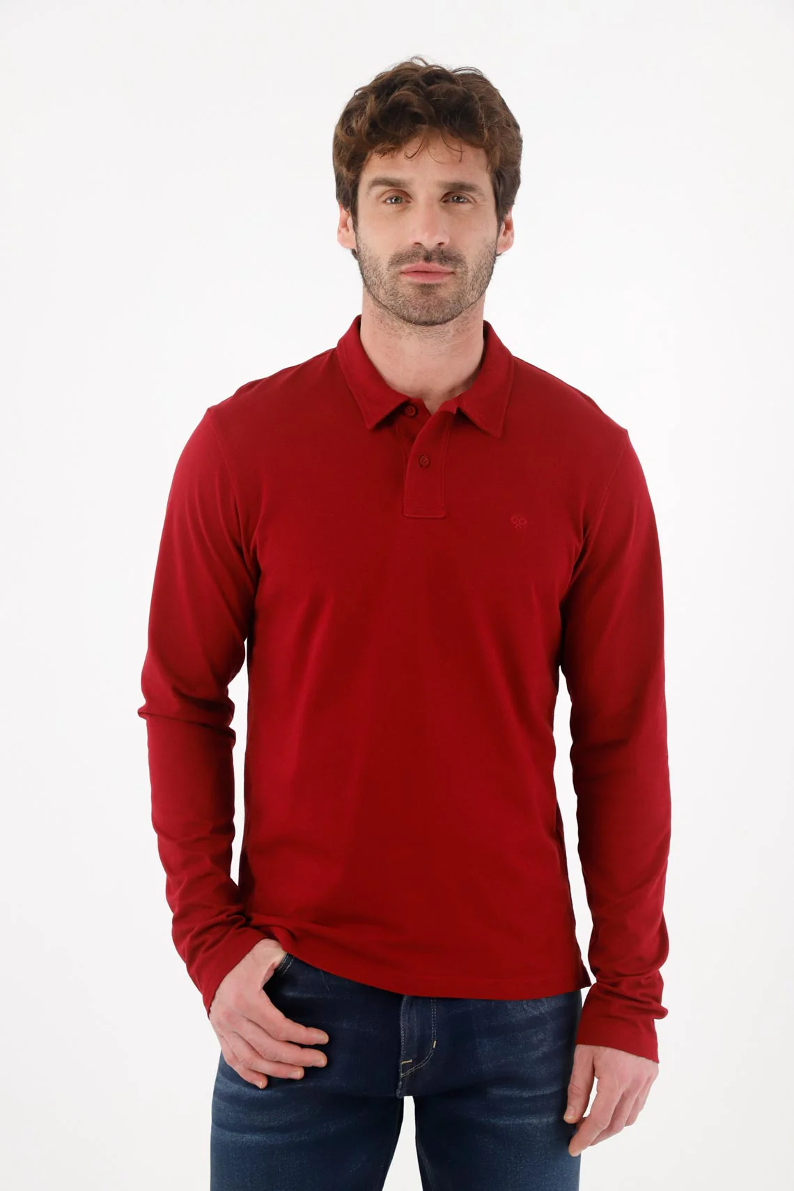 Red Long Sleeve Polo for Men