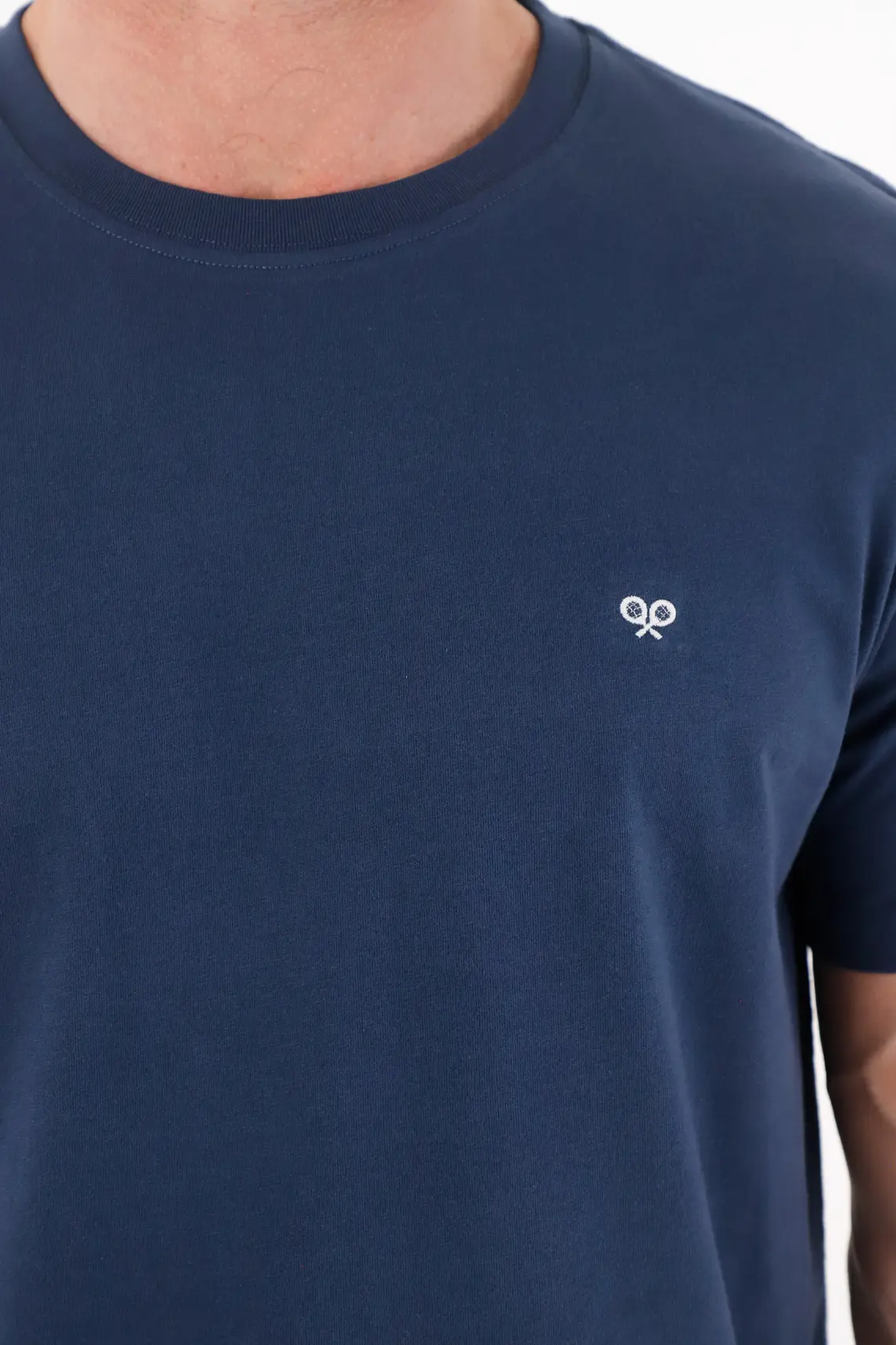 T-Shirt with Mini Embroidered Blue Racket for Men - Image 2