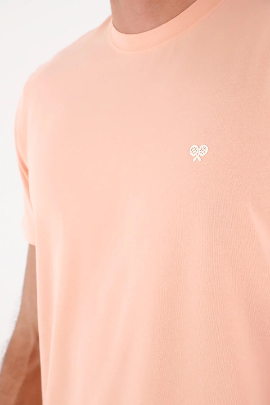 Men's Regular Fit Salmon Cotton T-Shirt with Embroidery - Image 2