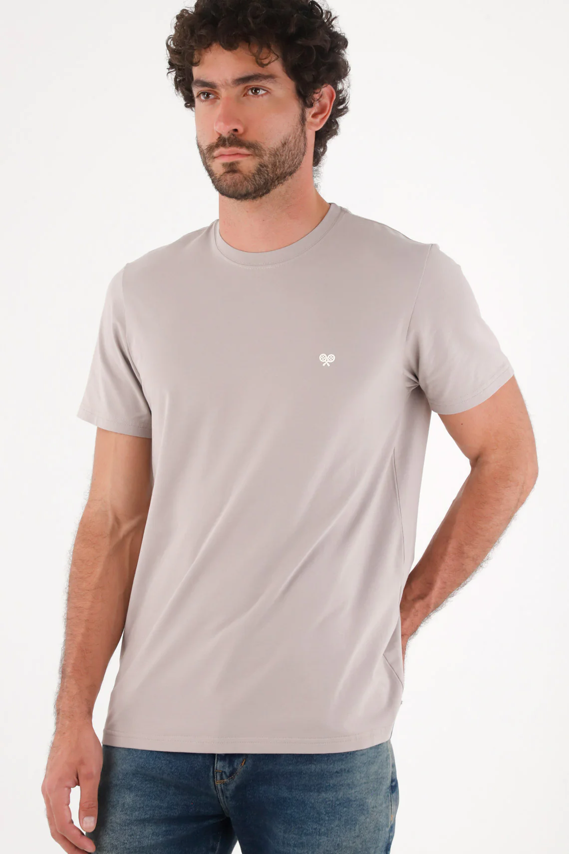 Men's T-Shirt in Light Gray Cotton Regular Fit with Rackets - Image 3