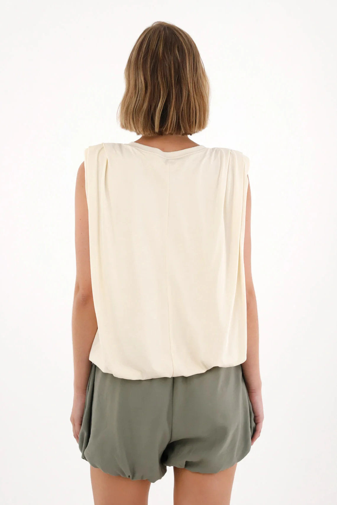 T-Shirt with Draped Shoulder Detail in Off-White for Women - Image 5
