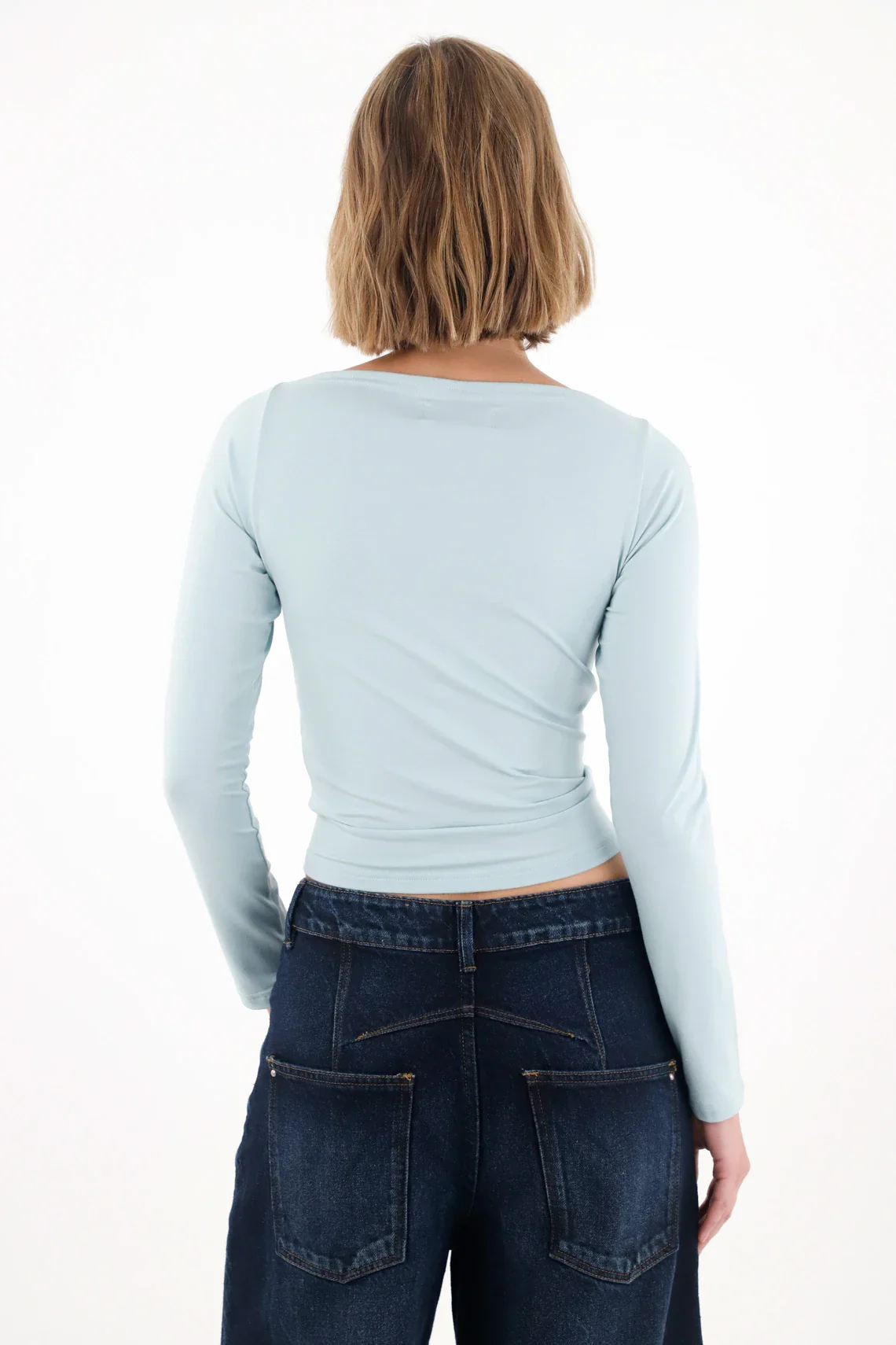 Fitted Boat Neck T-Shirt in Blue for Women - Image 4