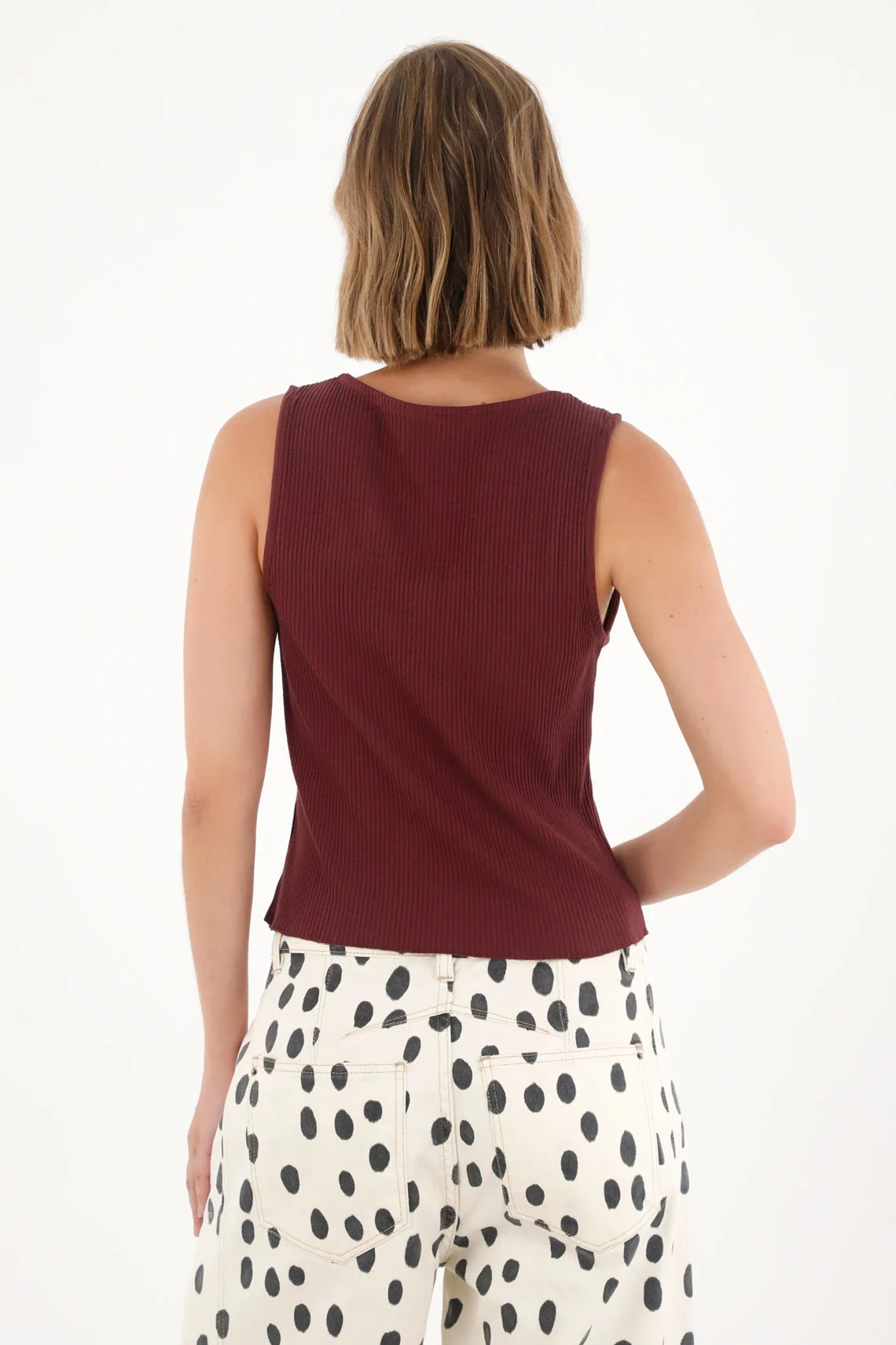 Red Draped Crew Neck T-Shirt for Women - Image 4