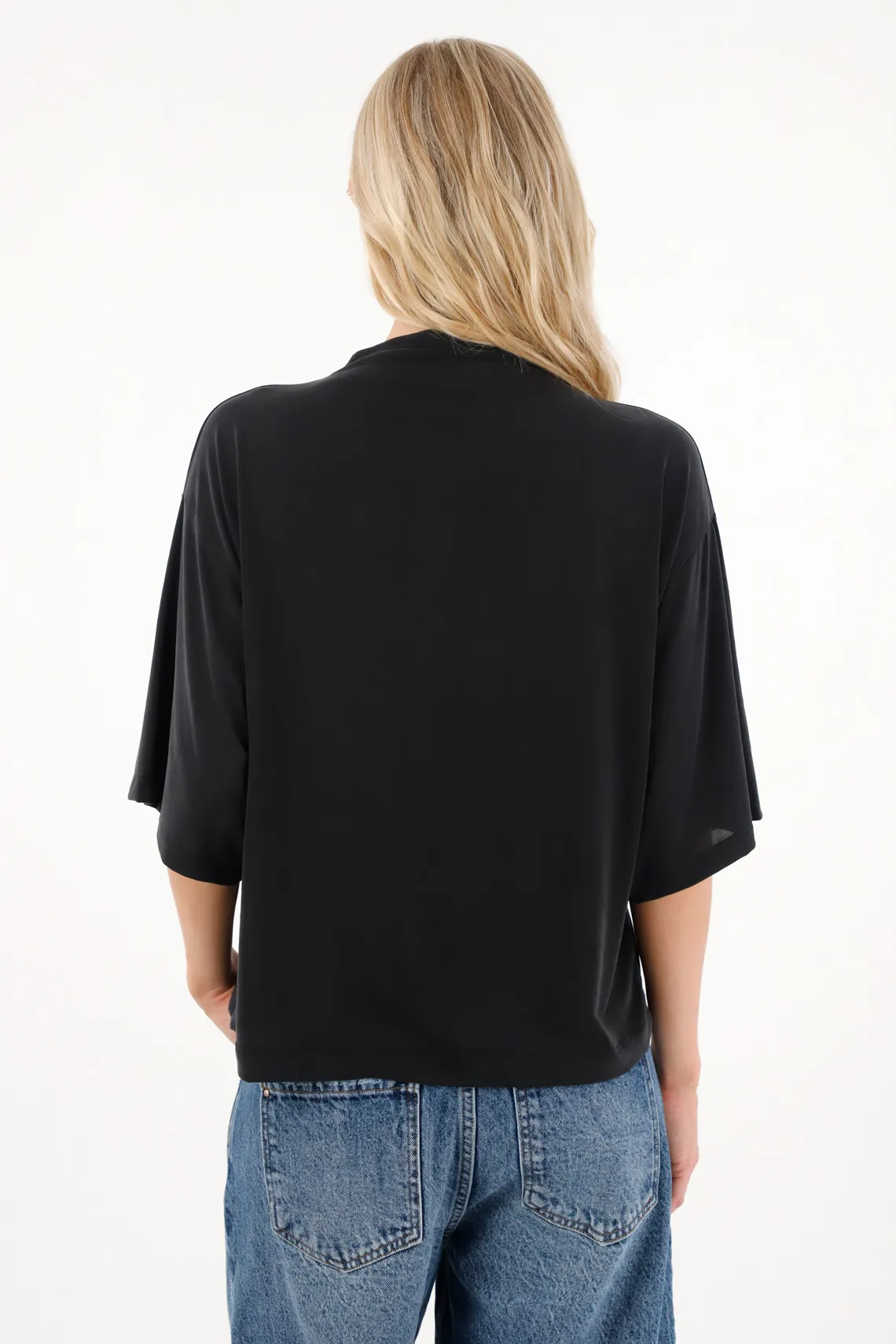 Black High Neck T-Shirt for Women - Image 4