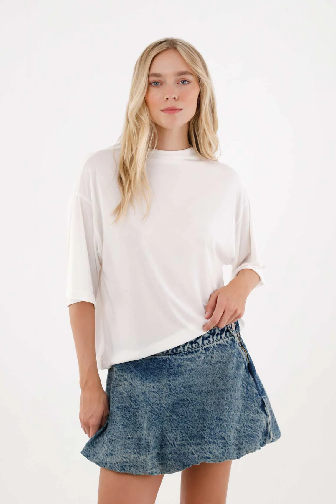 Cream High Neck T-Shirt for Women