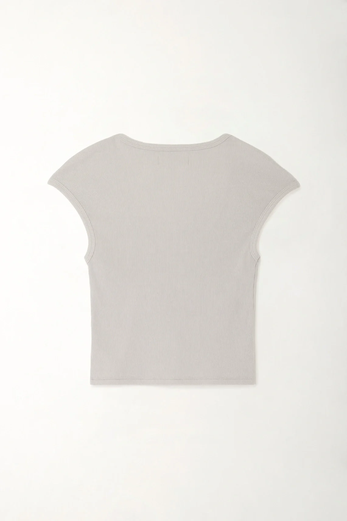 T-Shirt with Deep Neckline in Gray Rib for Women - Image 3