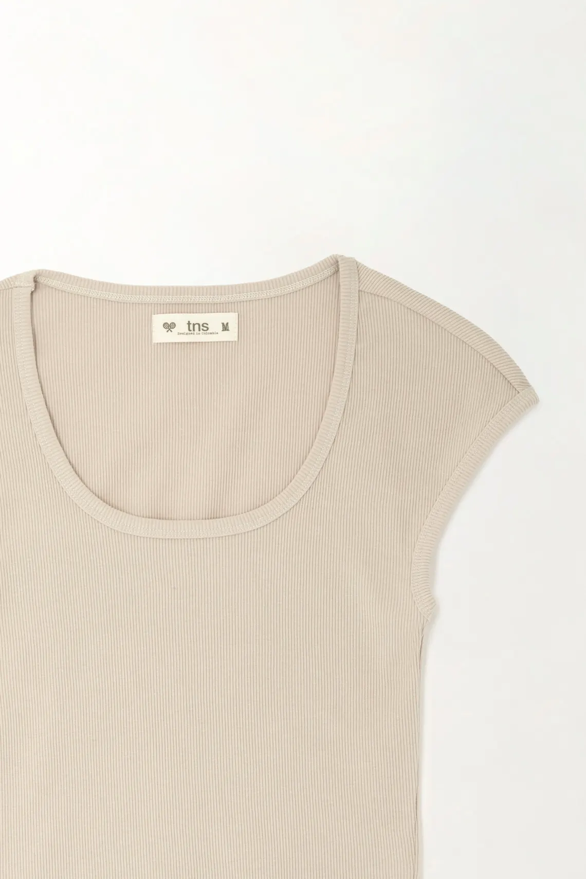 Deep V-Neck T-Shirt in Sand Rib for Women - Image 2