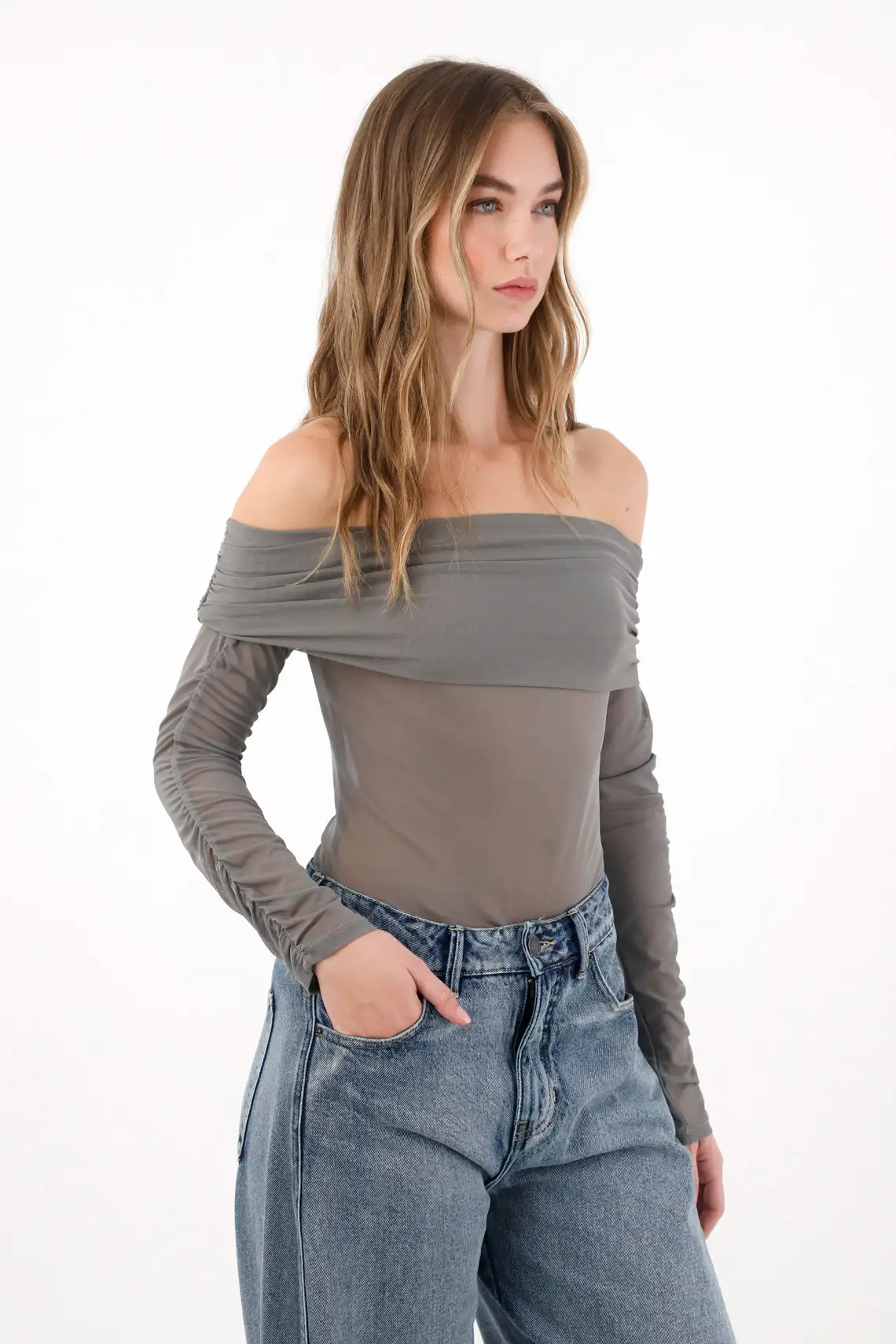 Long Sleeve Gray T-Shirt for Women - Image 2