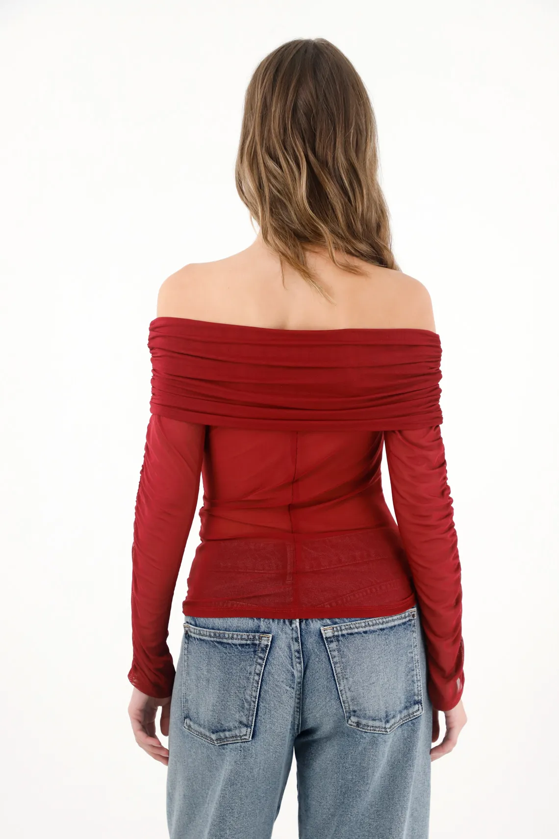 Red Boat Neck T-Shirt for Women - Image 4