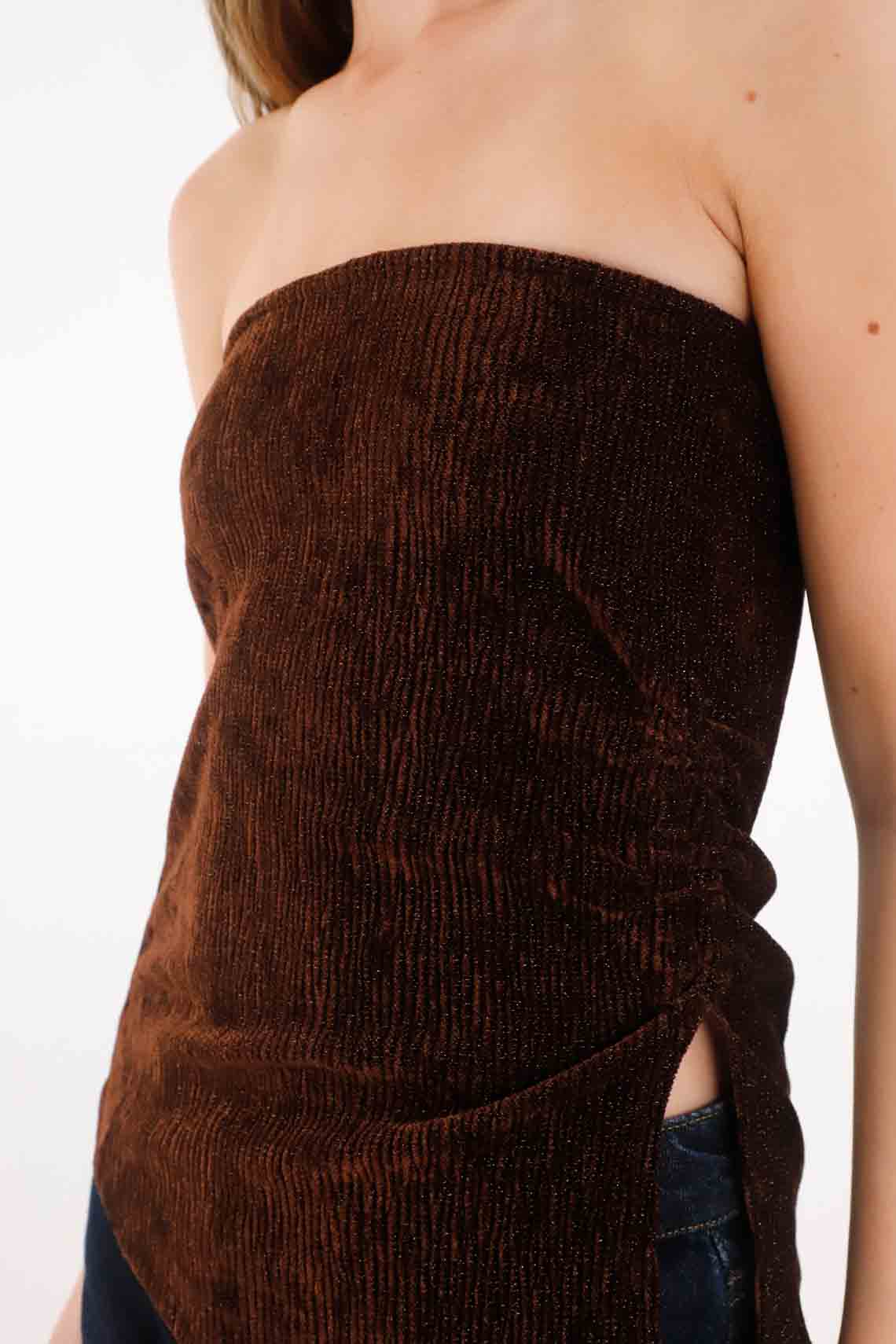 Brown Velvet Strapless Top for Women - Image 2