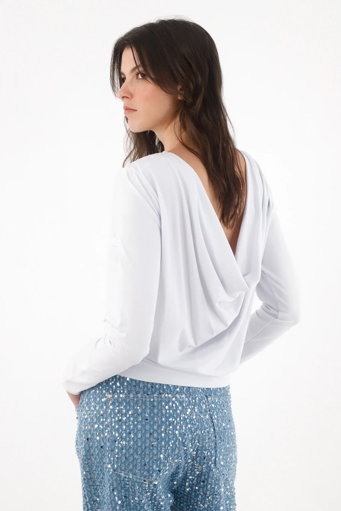 White Draped T-Shirt for Women - Image 2
