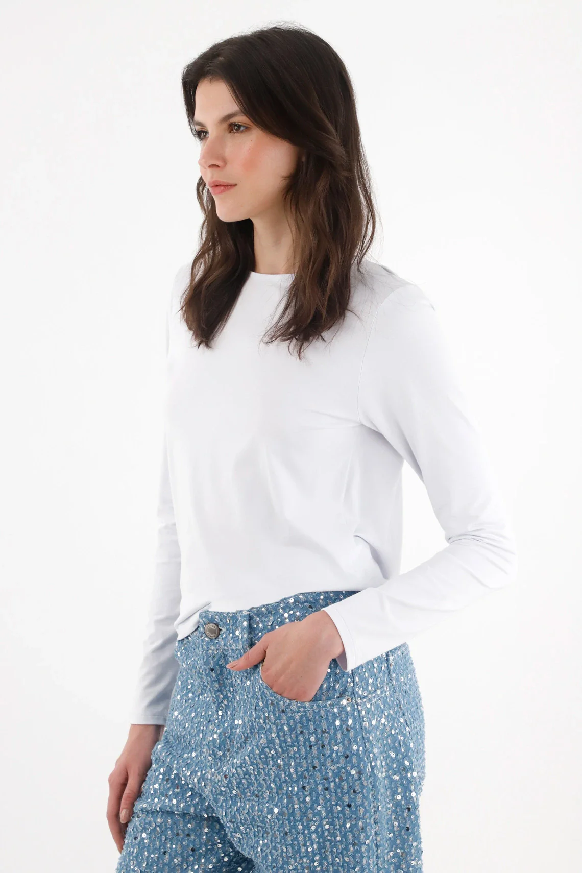 White Draped T-Shirt for Women - Image 3