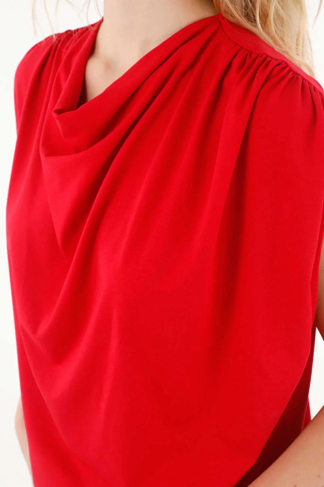 Red Draped T-Shirt for Women - Image 3