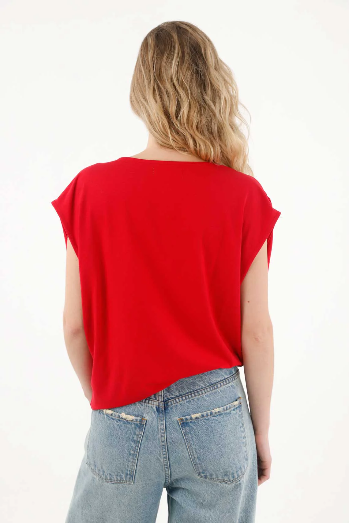 Red Draped T-Shirt for Women - Image 4
