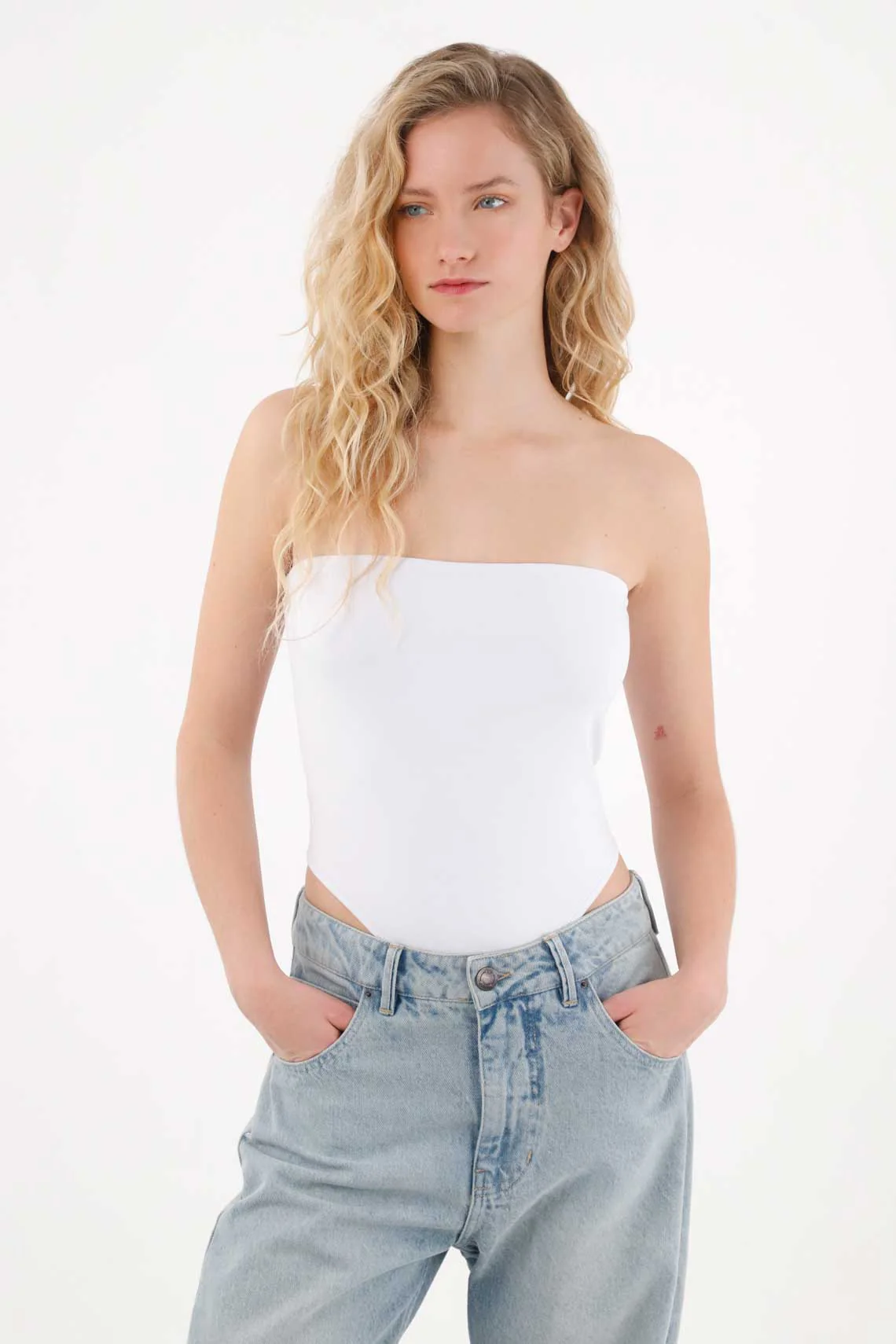 White Strapless Bodysuit for Women