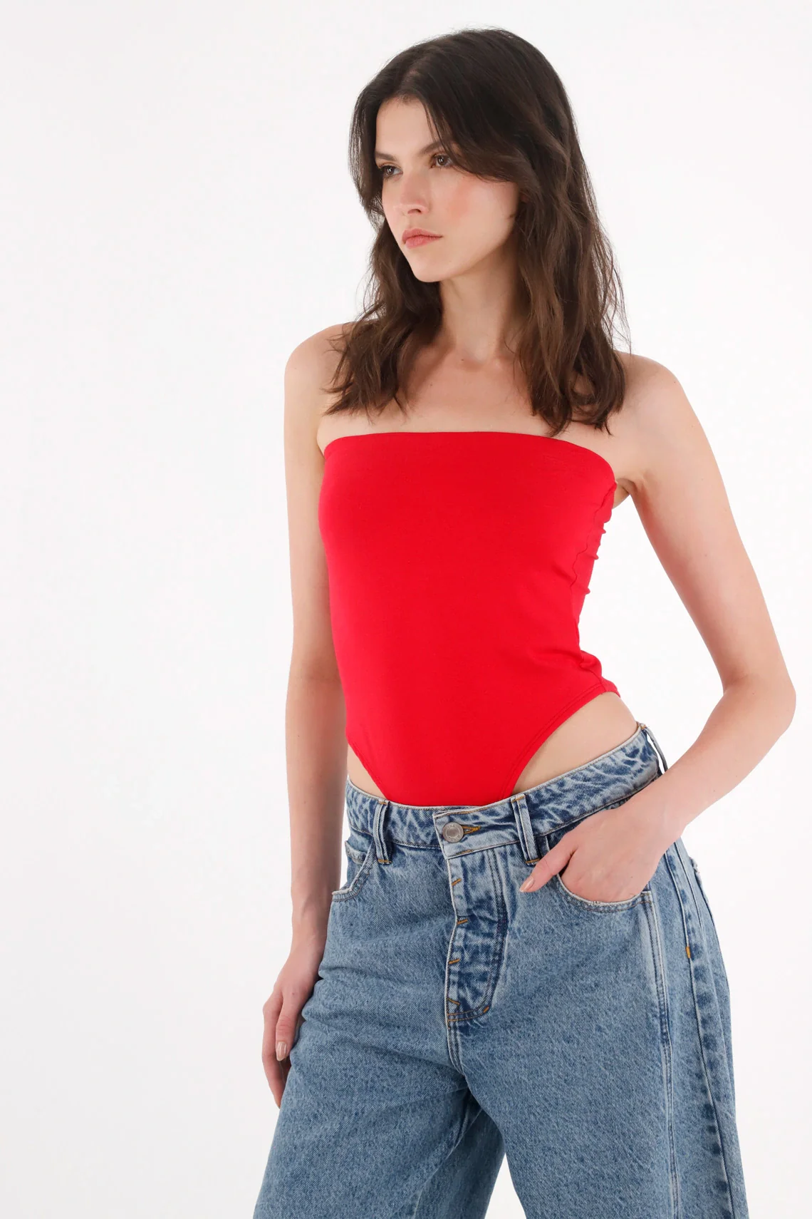 Red Strapless Bodysuit for Women - Image 2