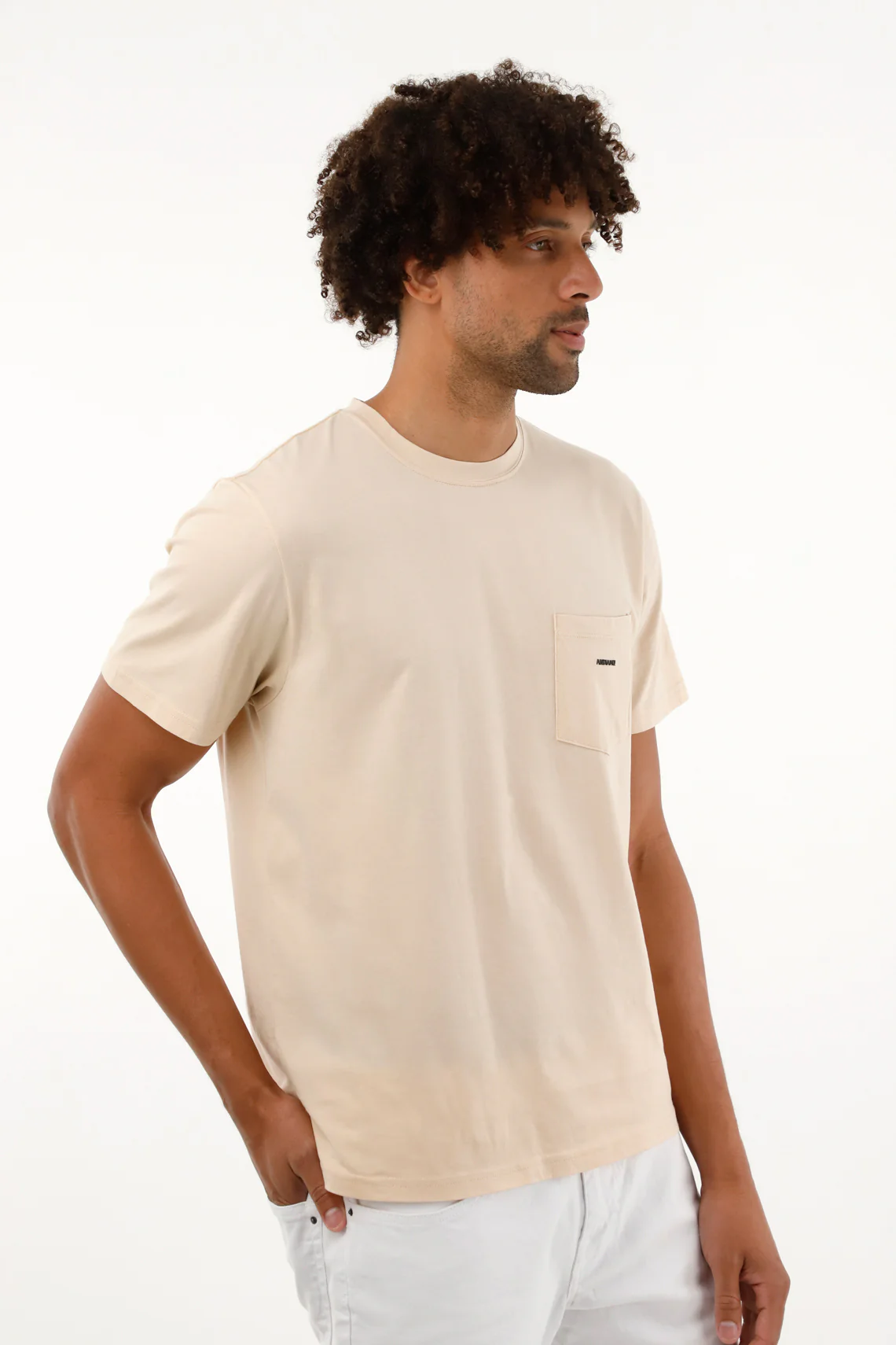 Men's Off-White T-Shirt with Front Pocket - Image 3