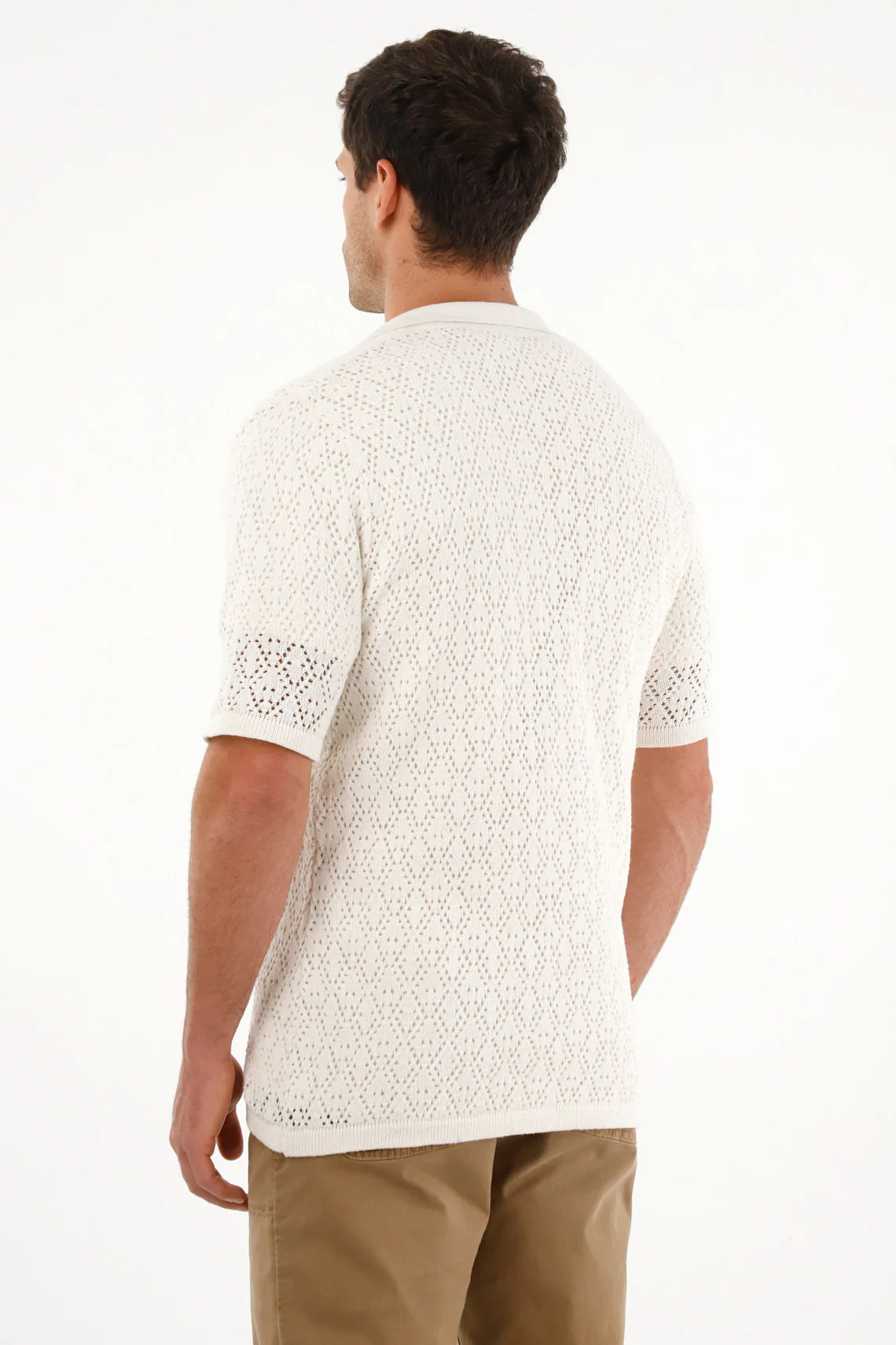 Men's Cream Open Knit T-Shirt - Image 4