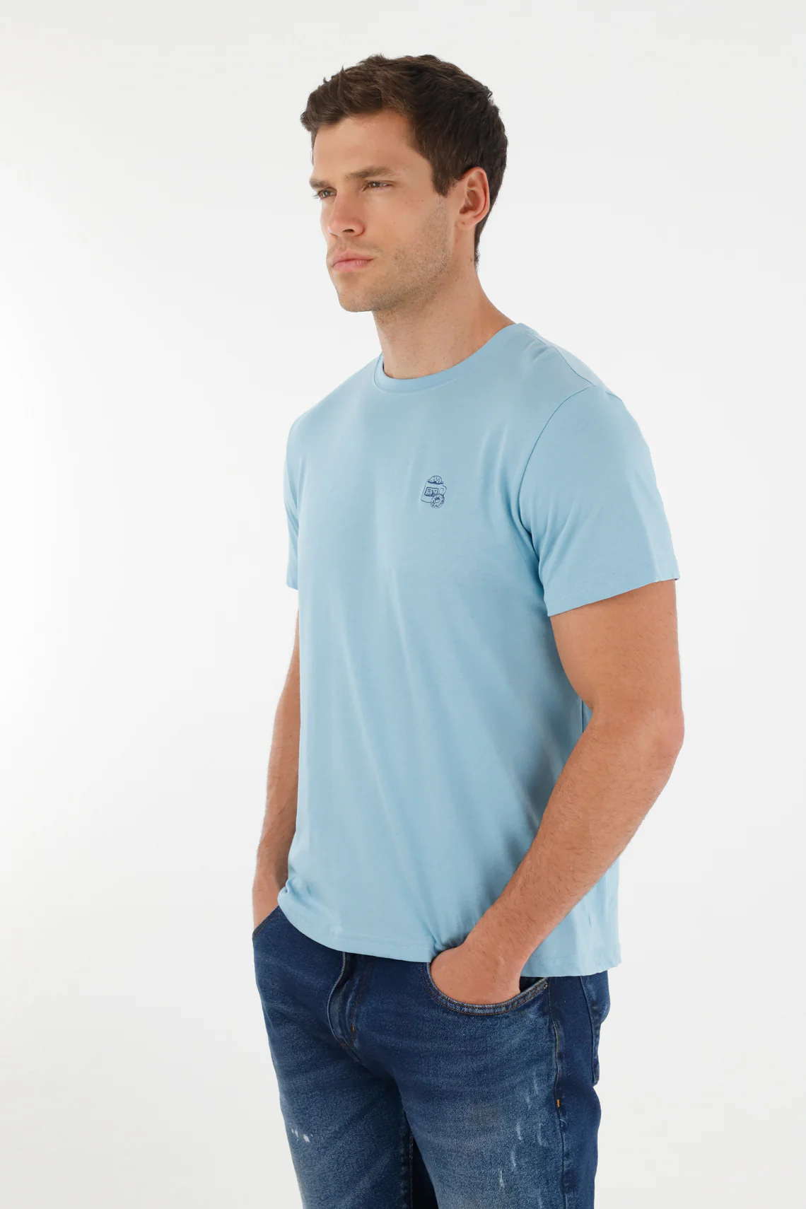 Men's Basic Printed Blue T-Shirt - Image 2