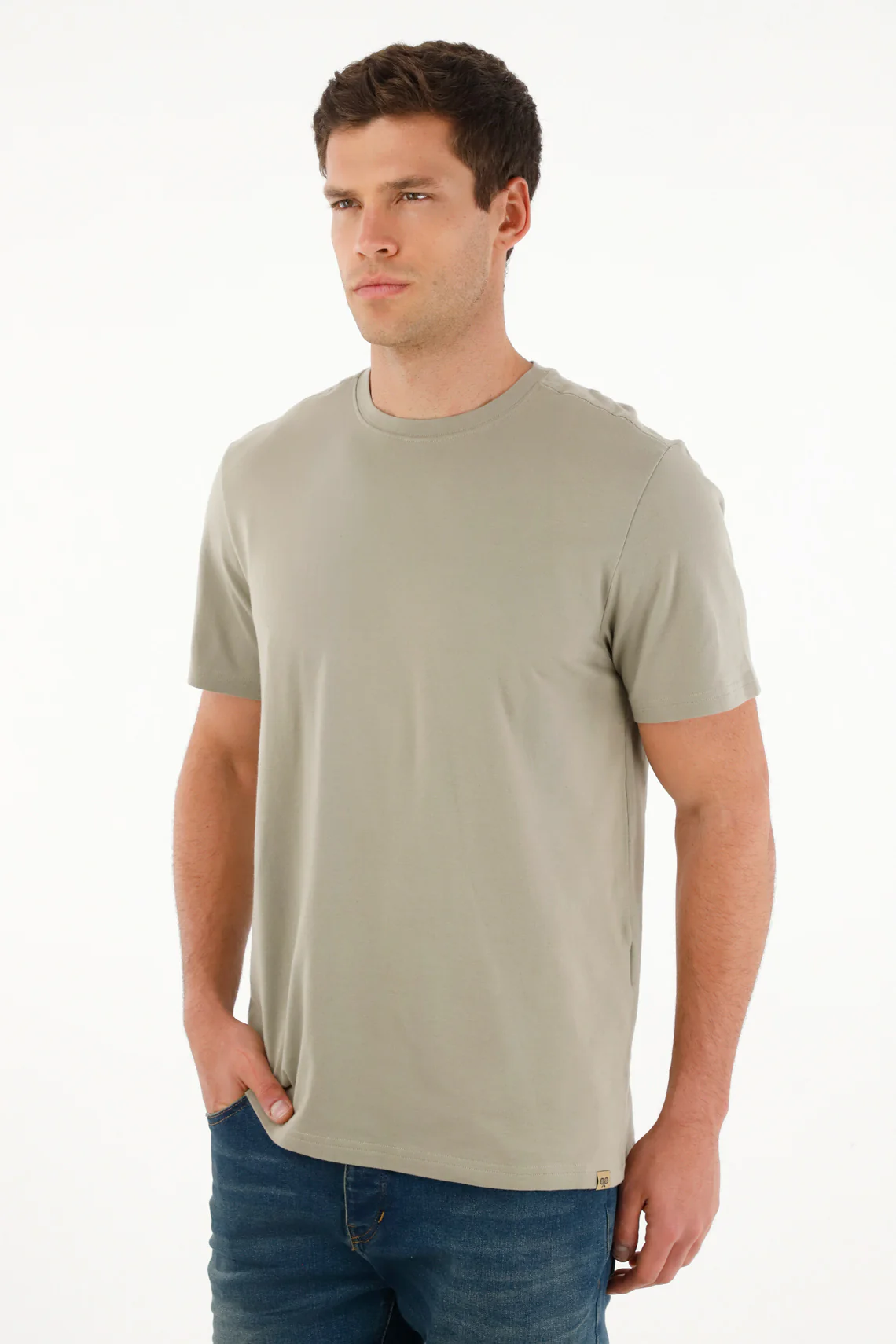 Men's Regular Fit Round Neck Green T-Shirt - Image 2