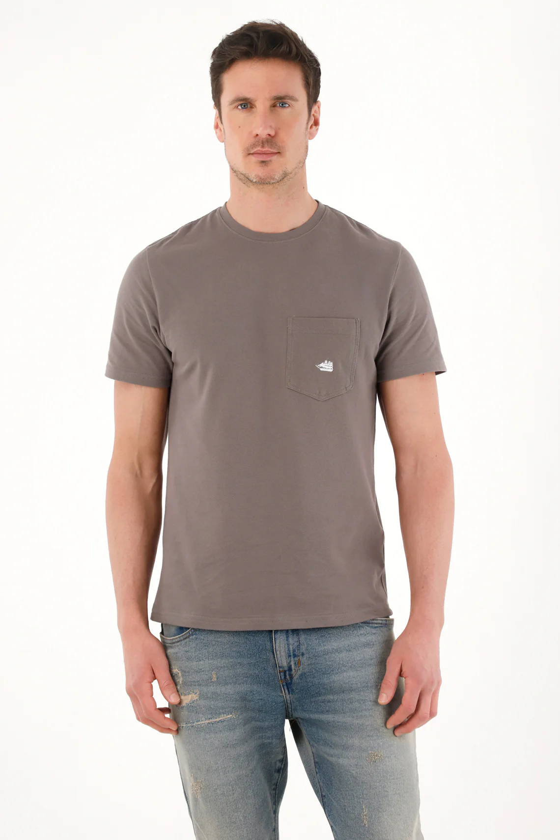 Gray Pique Fabric T-Shirt for Men - Image 3