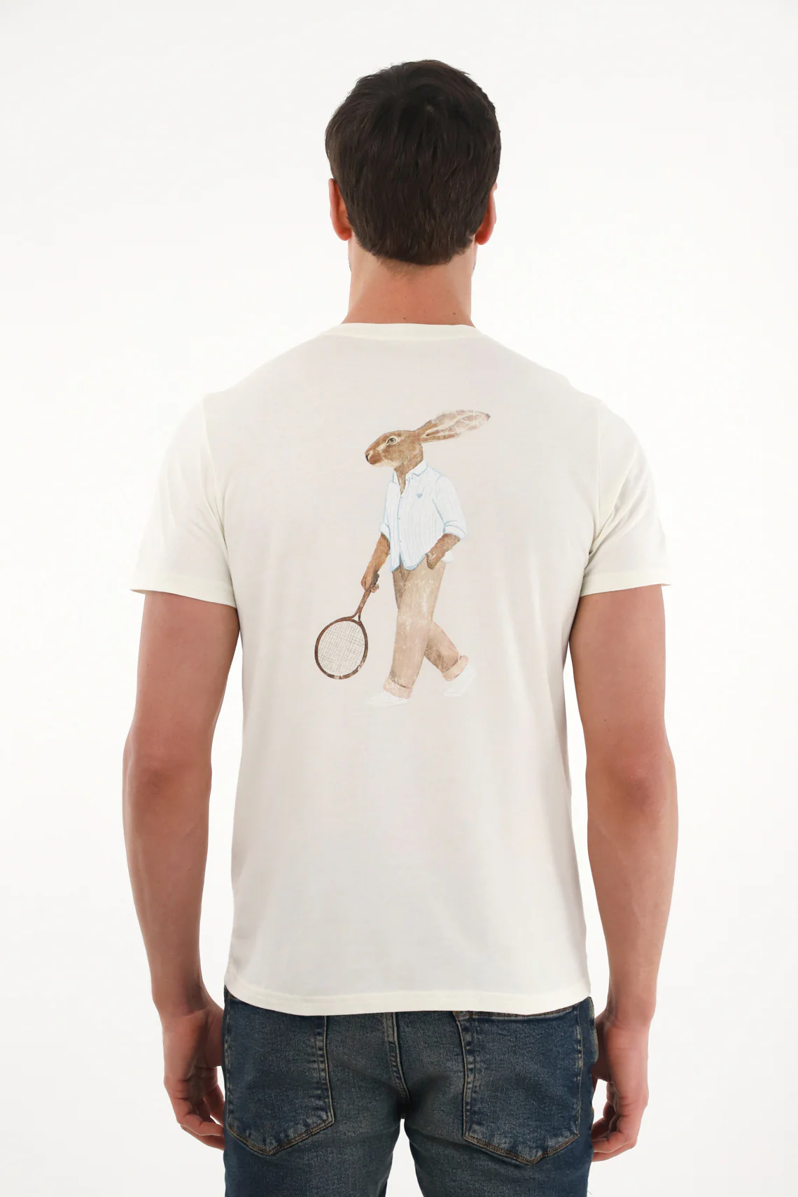 Men's Cream Back Print T-Shirt - Image 2