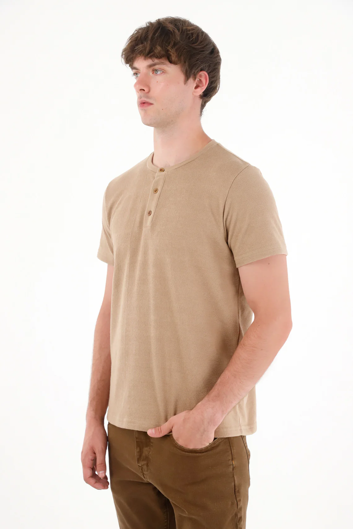 Men's Woven Fabric Brown T-Shirt