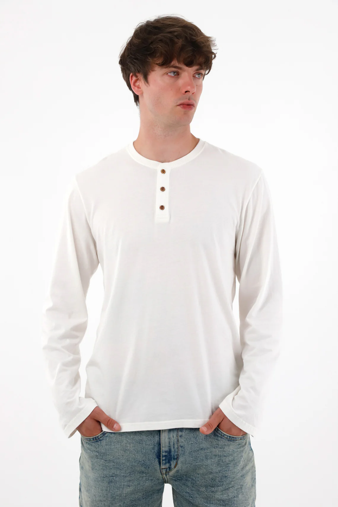 Men's Long Sleeve Button-Up Shirt in Cream - Image 3