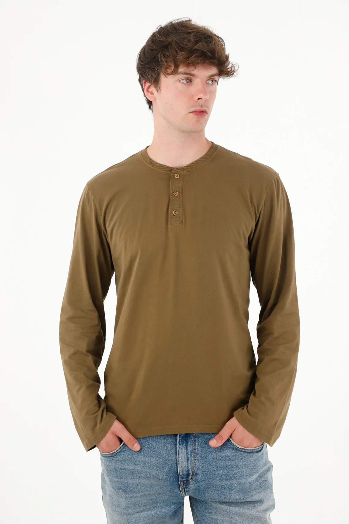 Men's Long Sleeve Button-Up Shirt in Brown