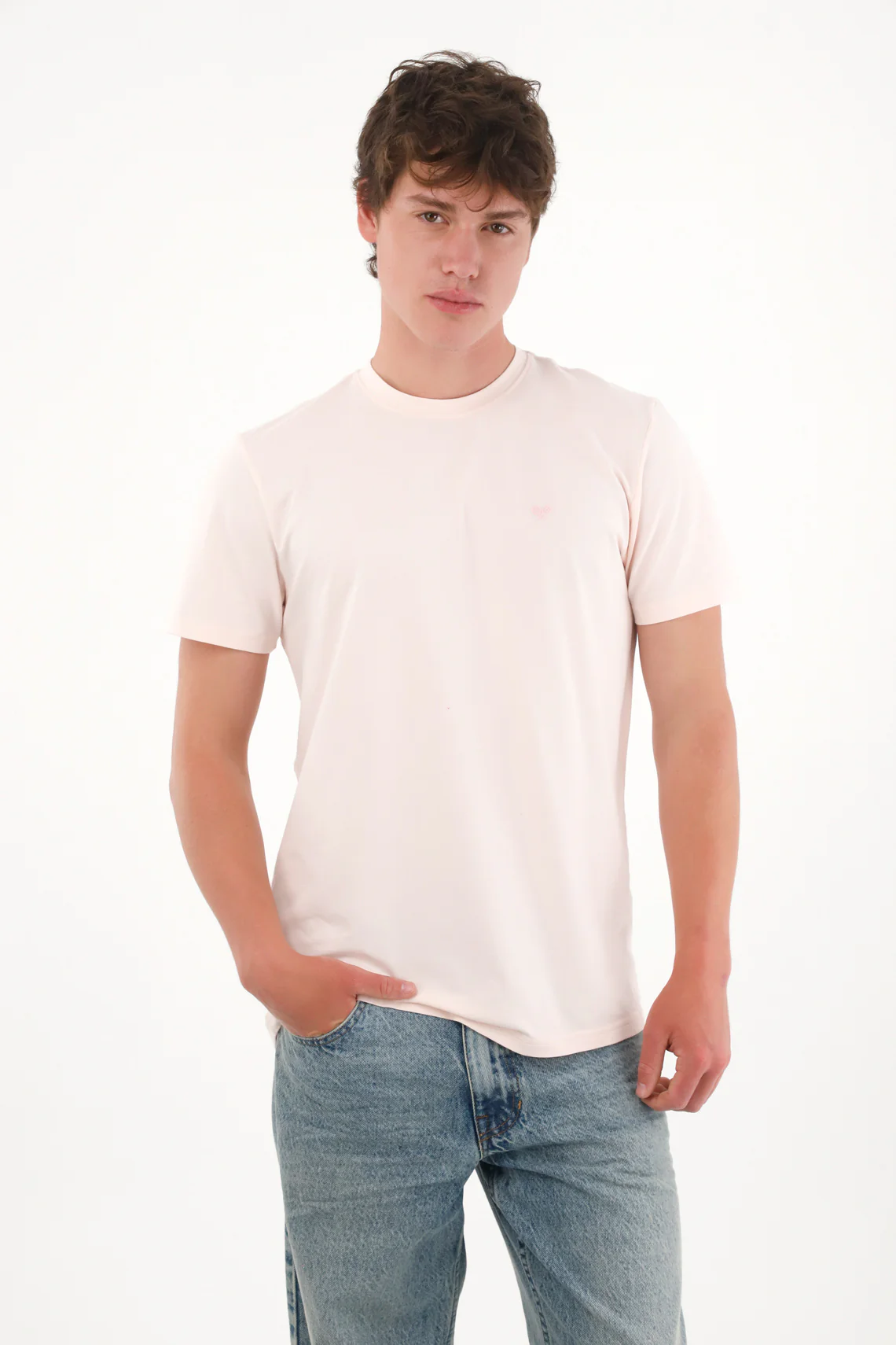 Pink Mini Print Basic T-Shirt for Men - Image 3