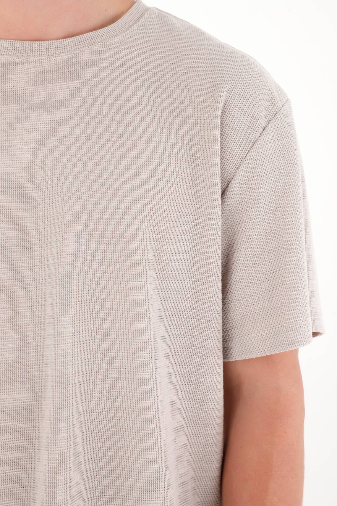 Basic Textured Fabric T-Shirt for Men in Brown - Image 3