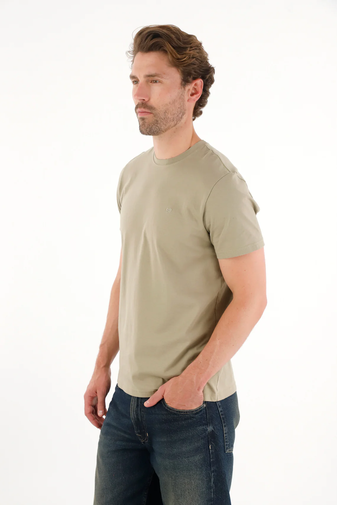 Men's Green Short Sleeve T-Shirt with Embroidered Racket - Image 2