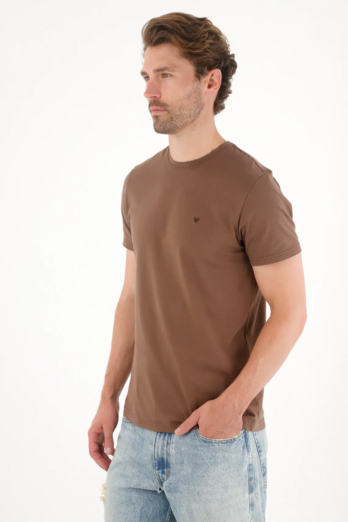 Men's Short Sleeve Brown TNS Shirt with Embroidered Racquet - Image 2