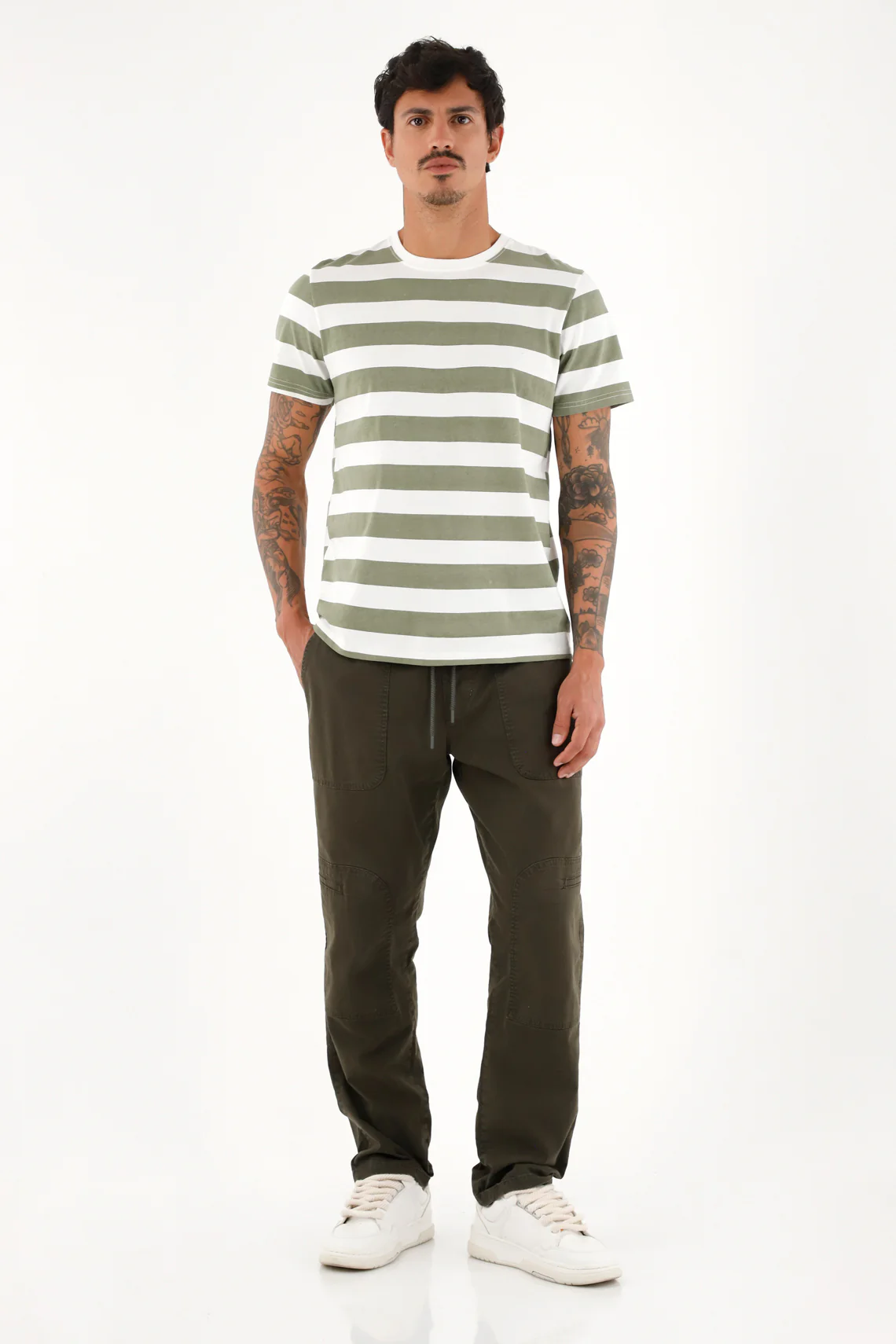Green Striped Graphic Tee for Men - Image 2