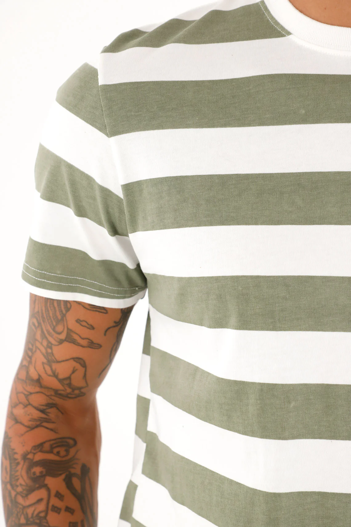 Green Striped Graphic Tee for Men - Image 3