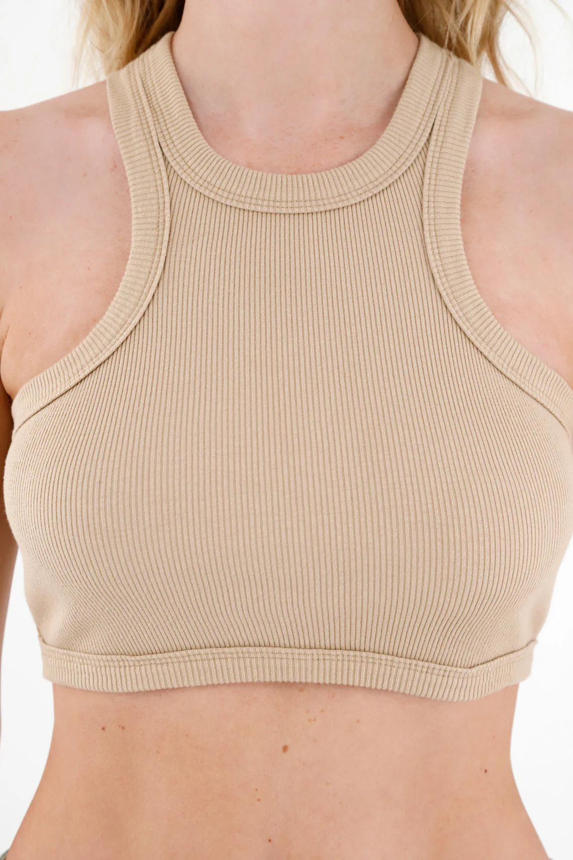 Women's Brown Ribbed Crop Top - Image 3