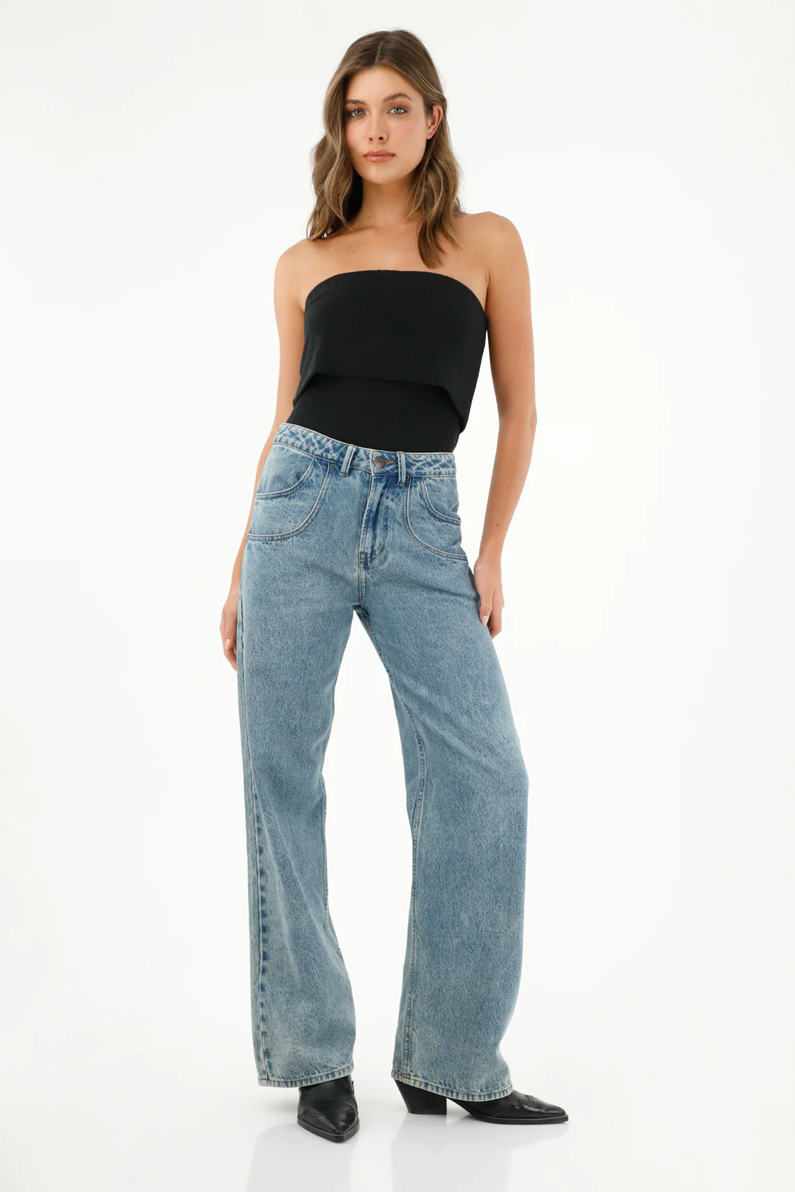Women's Black Strapless Top with Elastic Neckline - Image 2