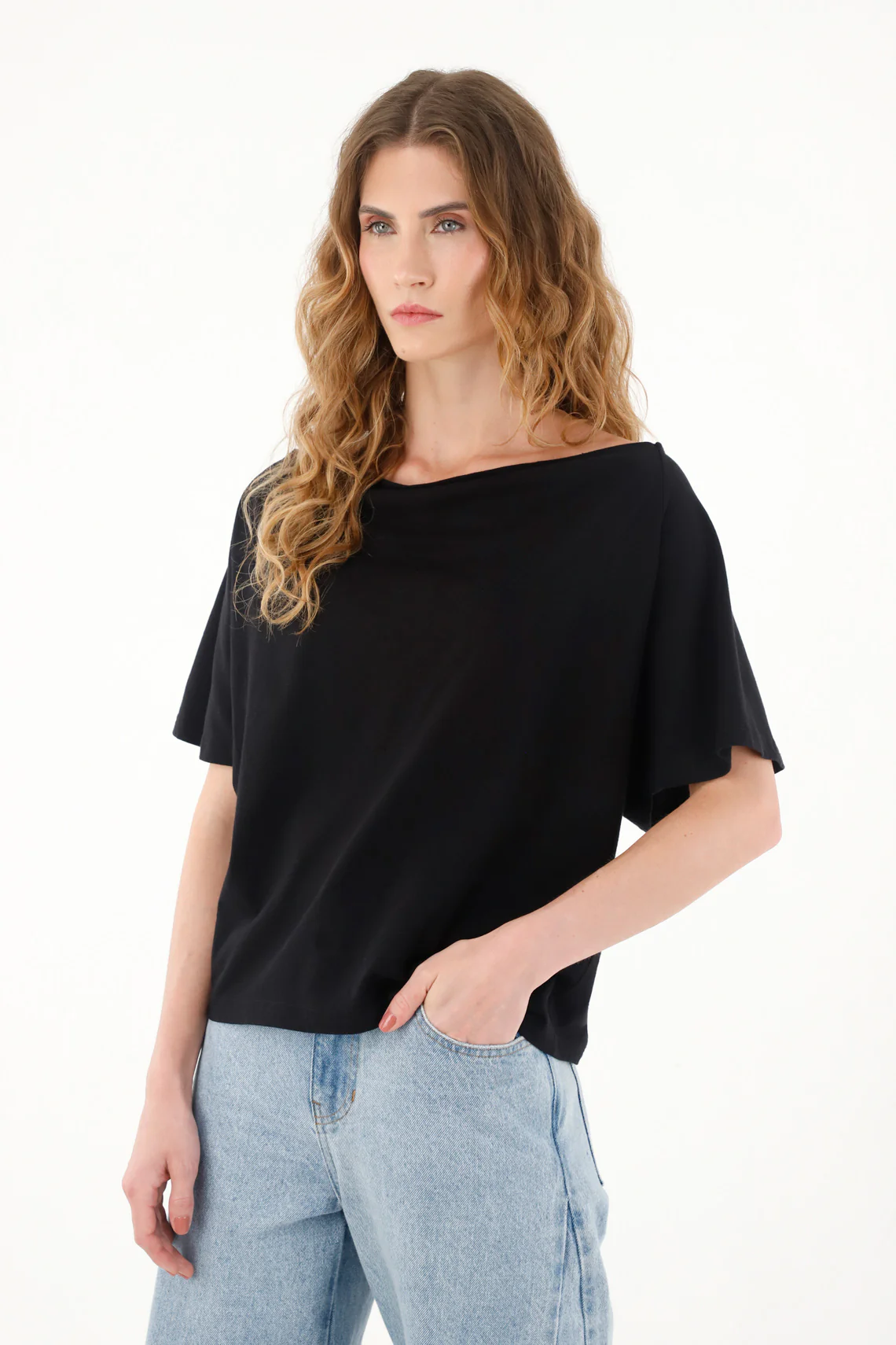 Women's black draped neckline shirt - Image 3