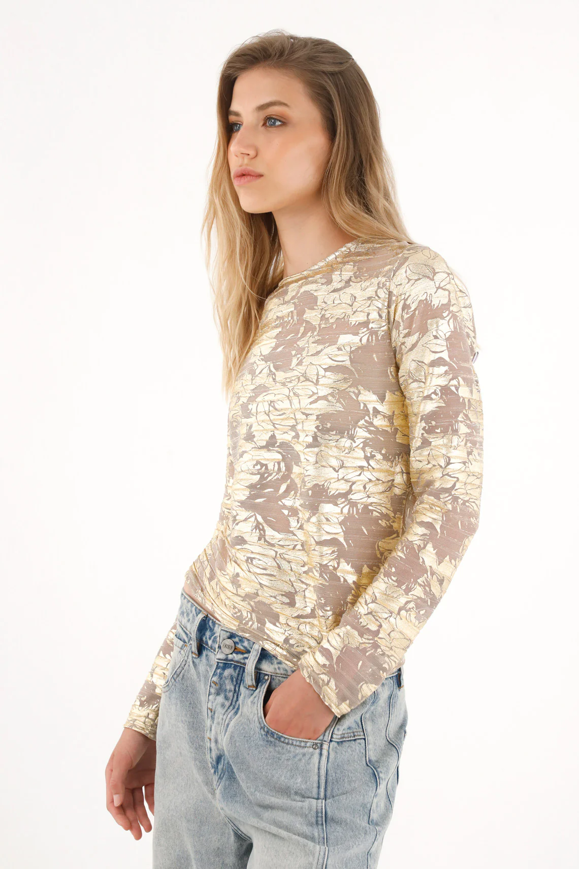 Women's Long Sleeve Metallic Effect T-Shirt - Image 2