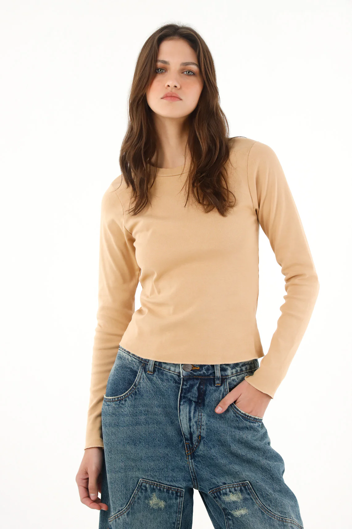 Women's Fitted Long Sleeve Top in Coffee