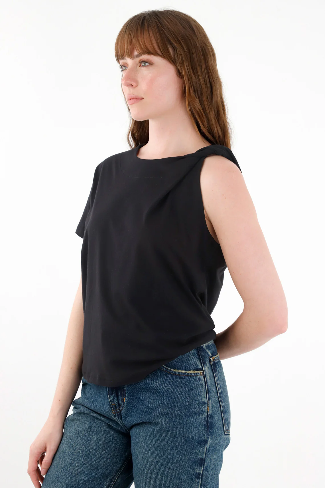 Women's Black T-Shirt with Shoulder Twist Detail - Image 3