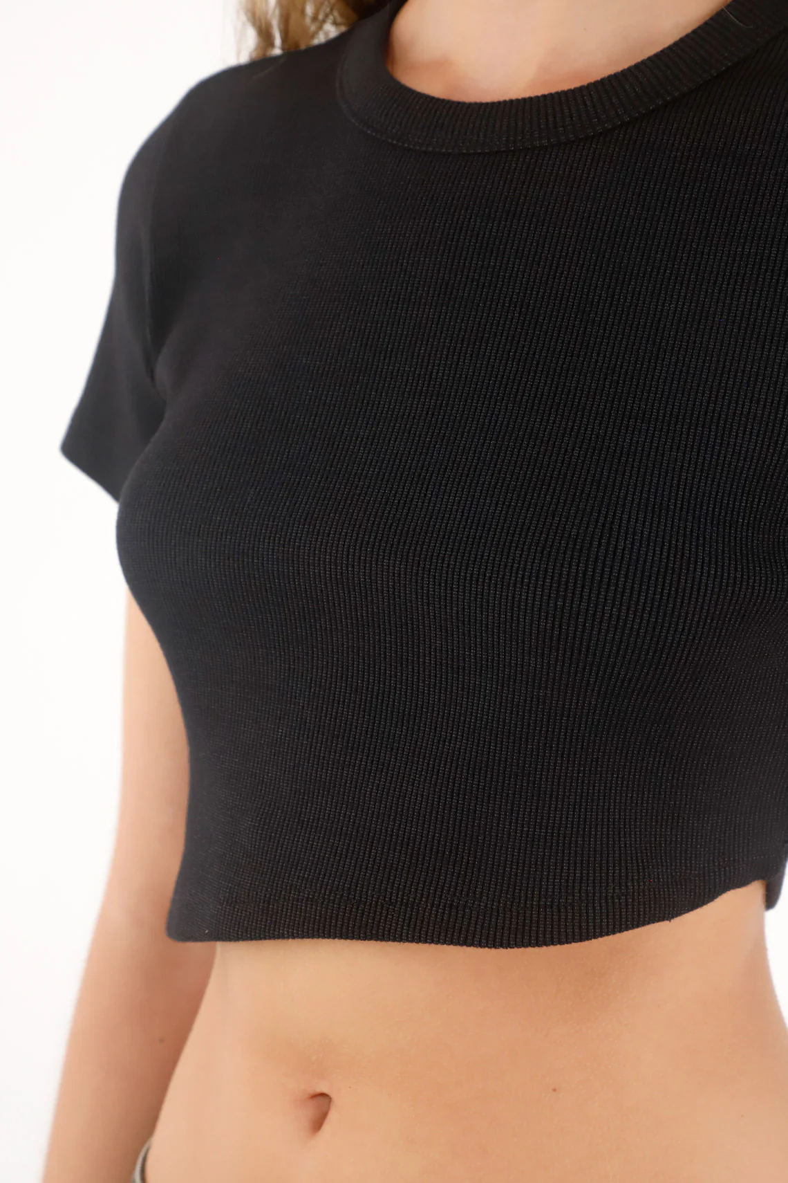 Women's Black Ribbed Short Sleeve T-shirt - Image 3