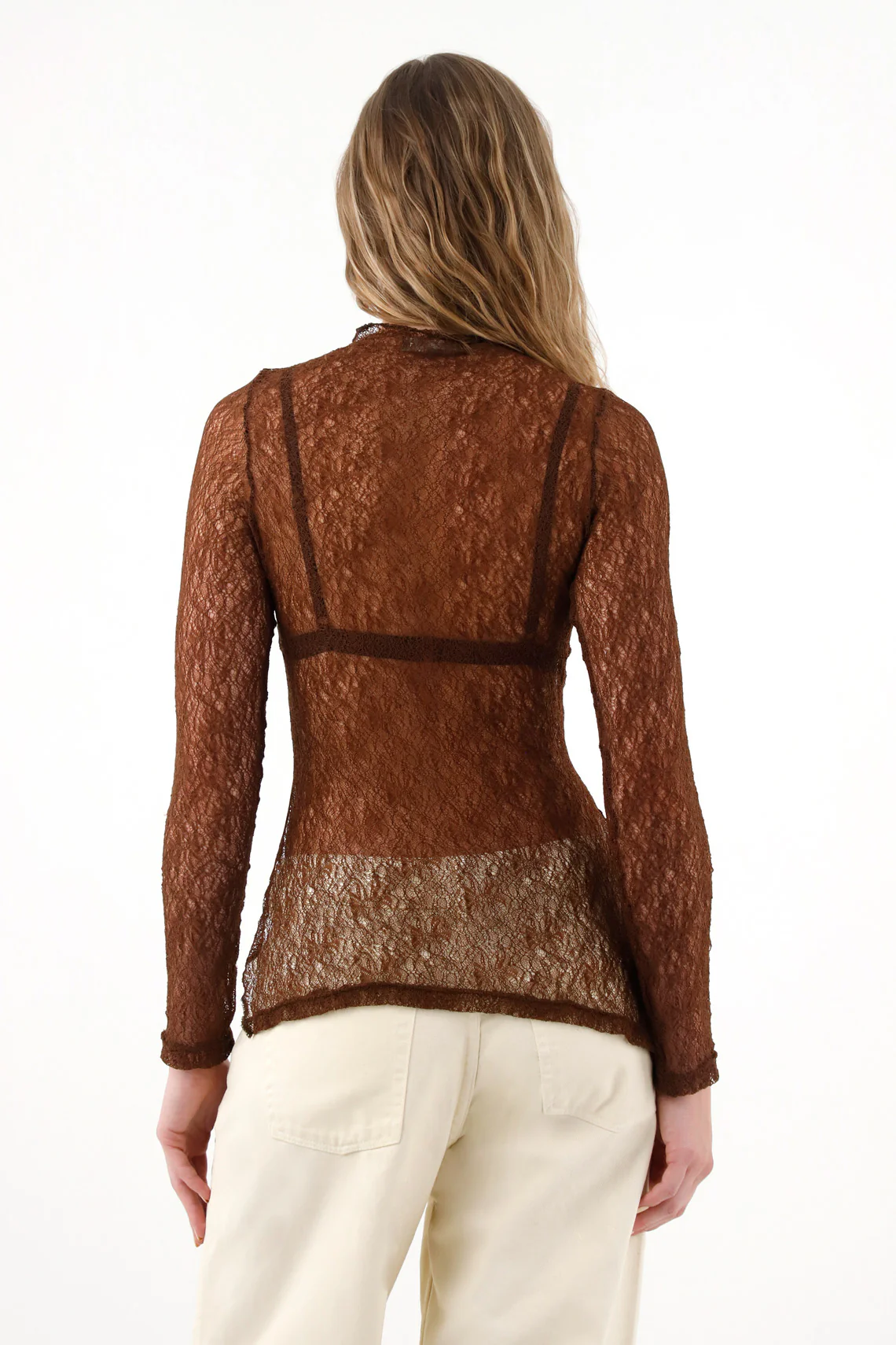 Women's Long Sleeve Textured Brown Top - Image 3