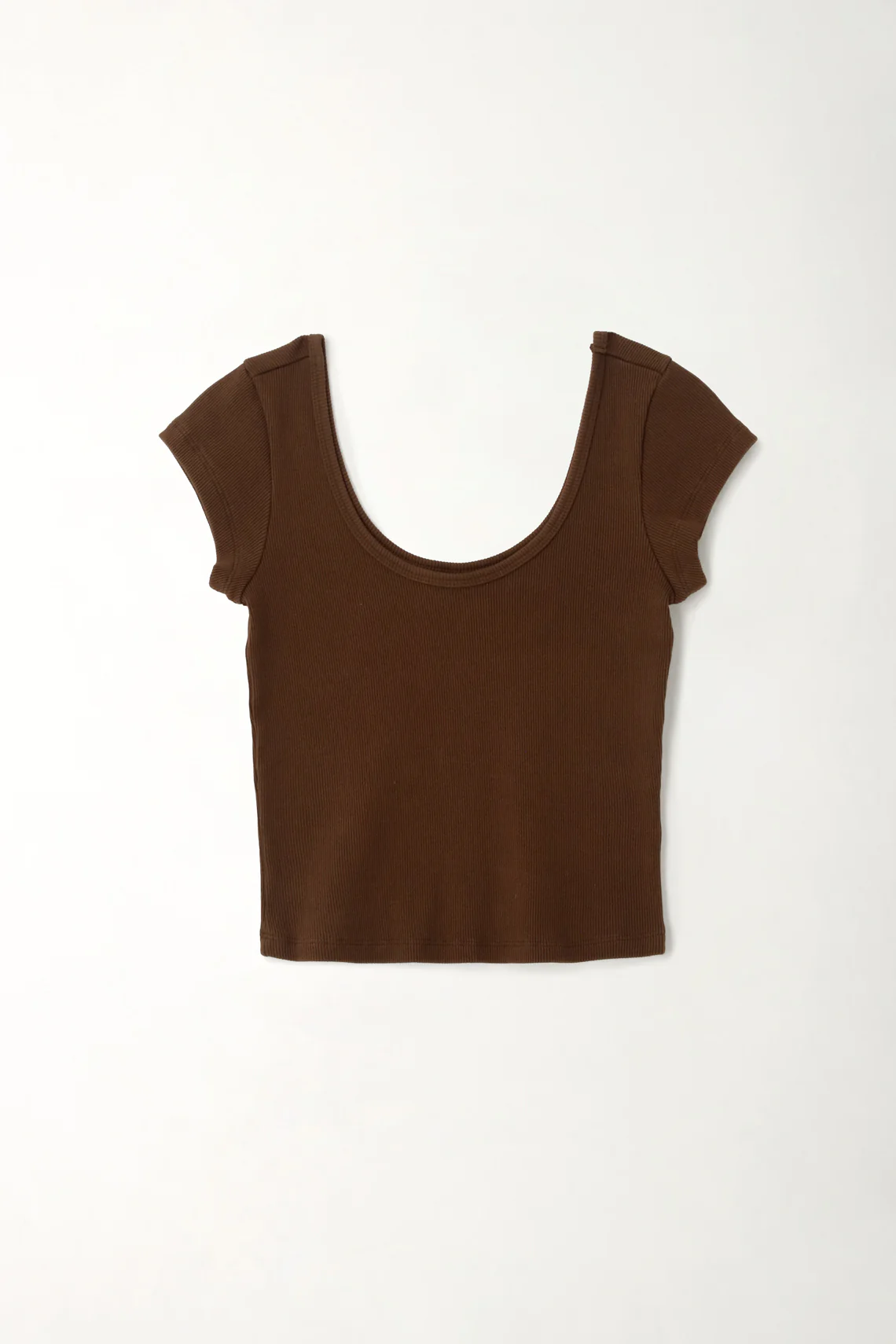 Women's Fitted Ribbed Brown T-Shirt