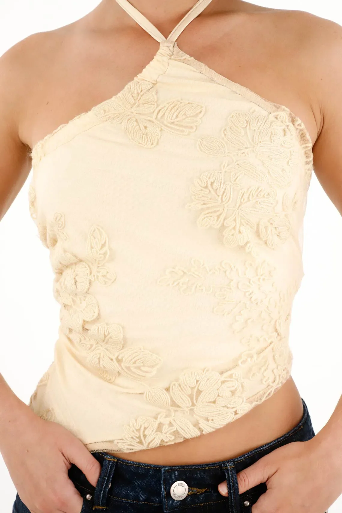 Women's Yellow Embroidered Scarf Top - Image 3