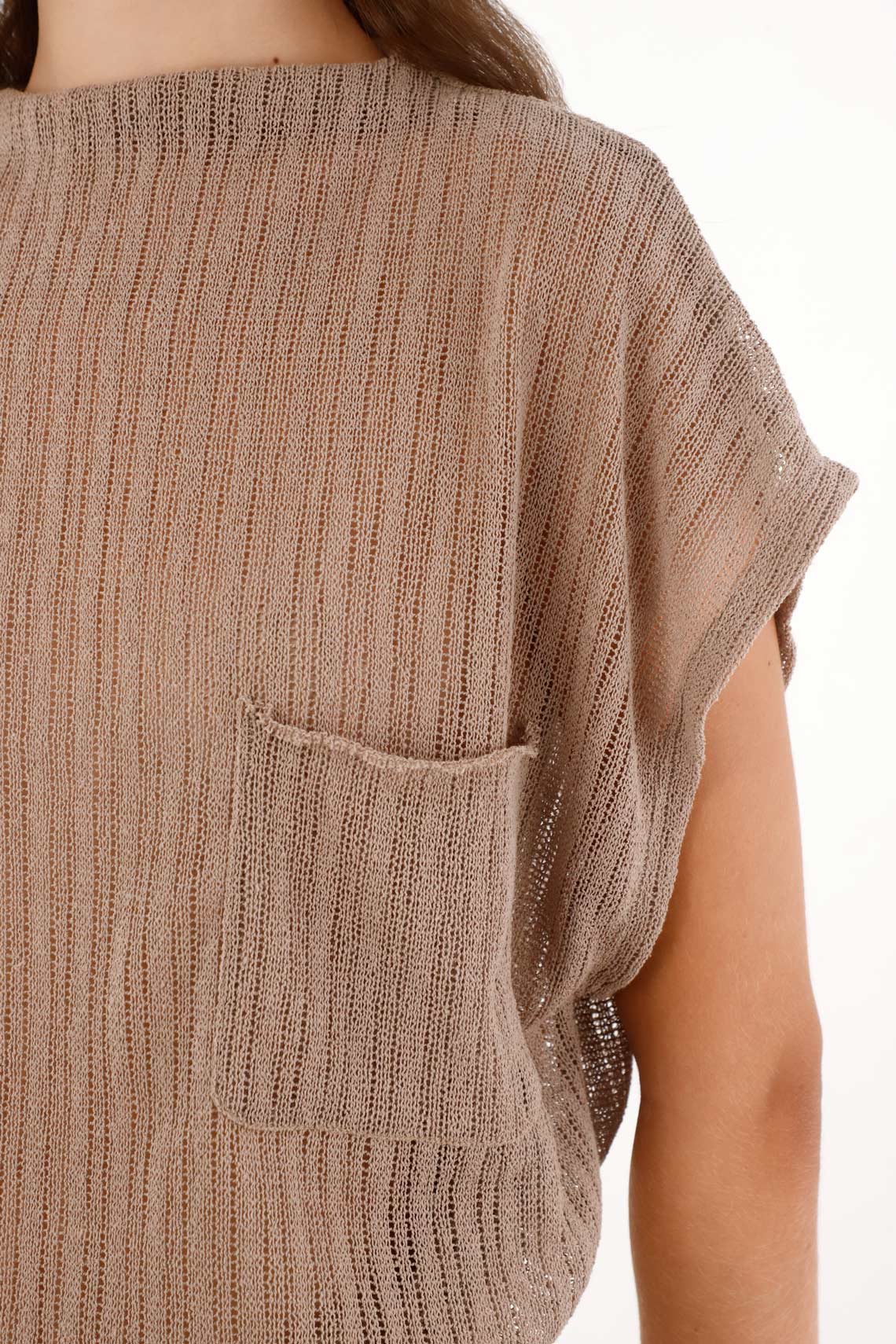 Women's Sheer Knit Top in Coffee Brown - Image 2