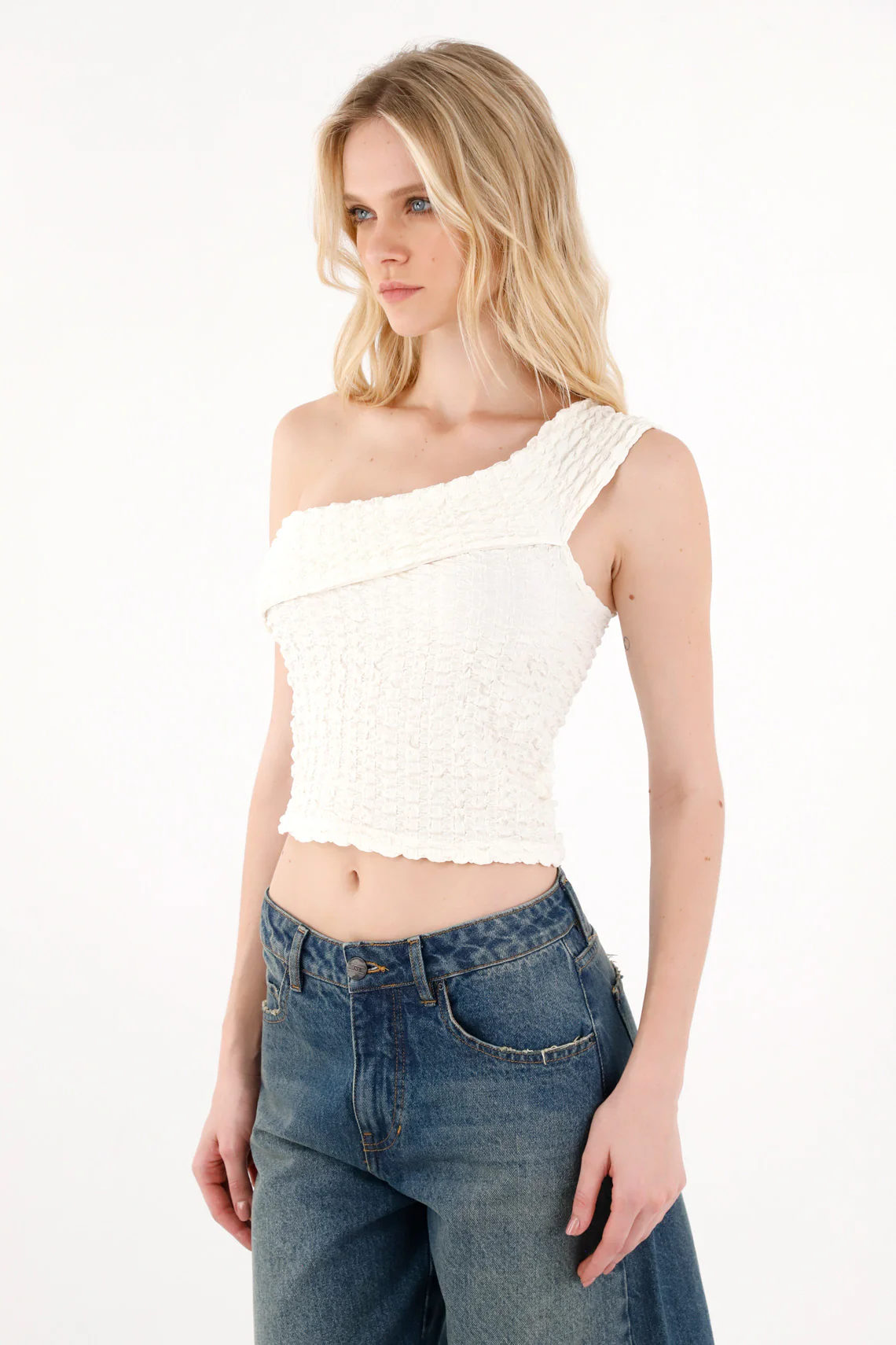 Women's Textured Cream T-Shirt - Image 3