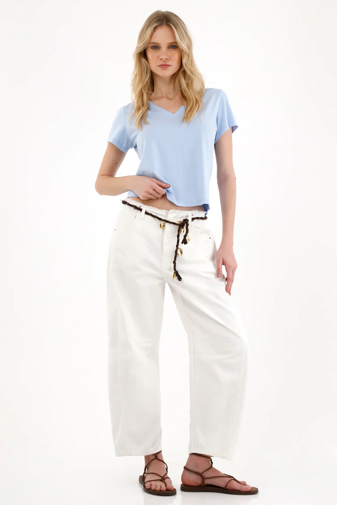 Women's Blue V-Neck Basic Tee